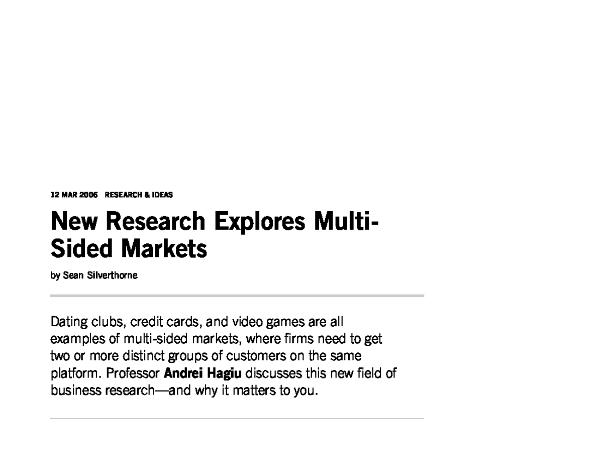 New research explores multi sided markets hbs working knowledge