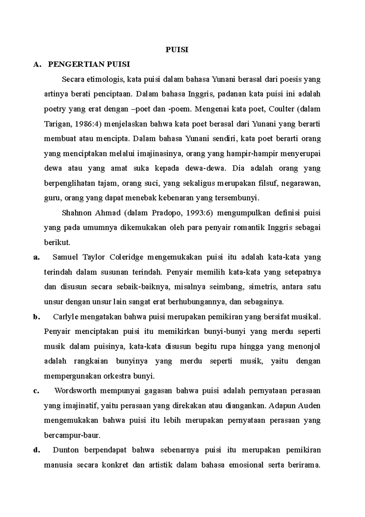 Puisi Bahasa Indonesia UNSRI StuDocu