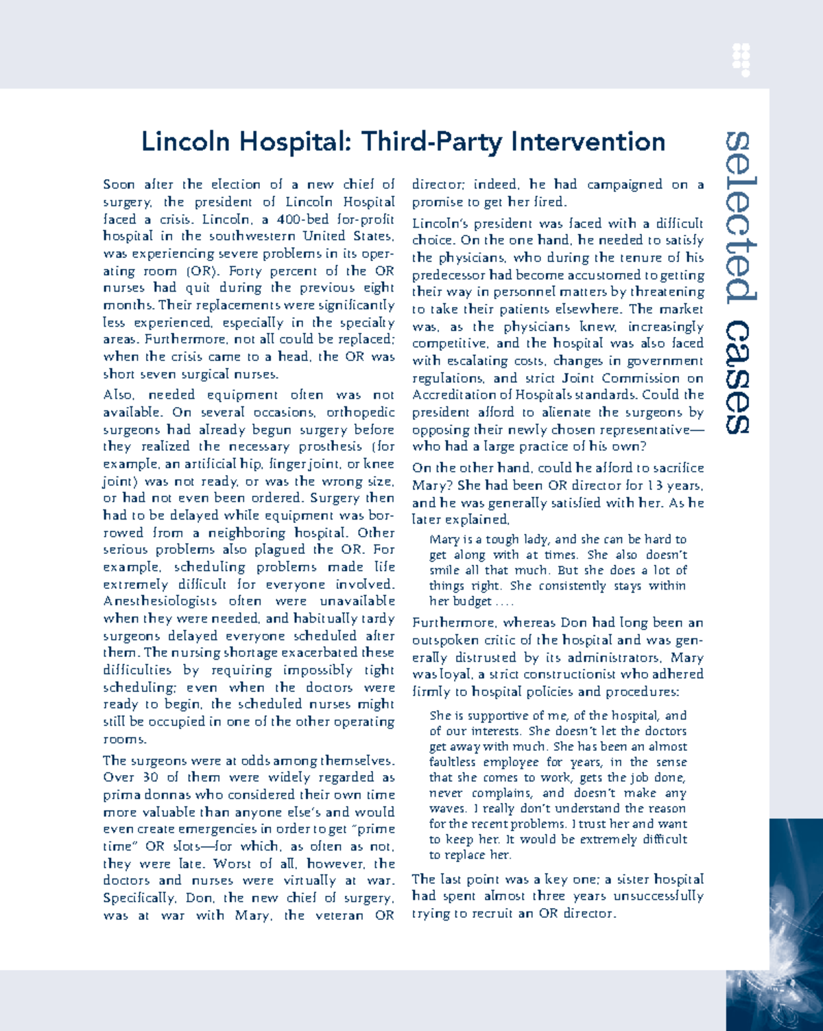 lincoln hospital case study answers