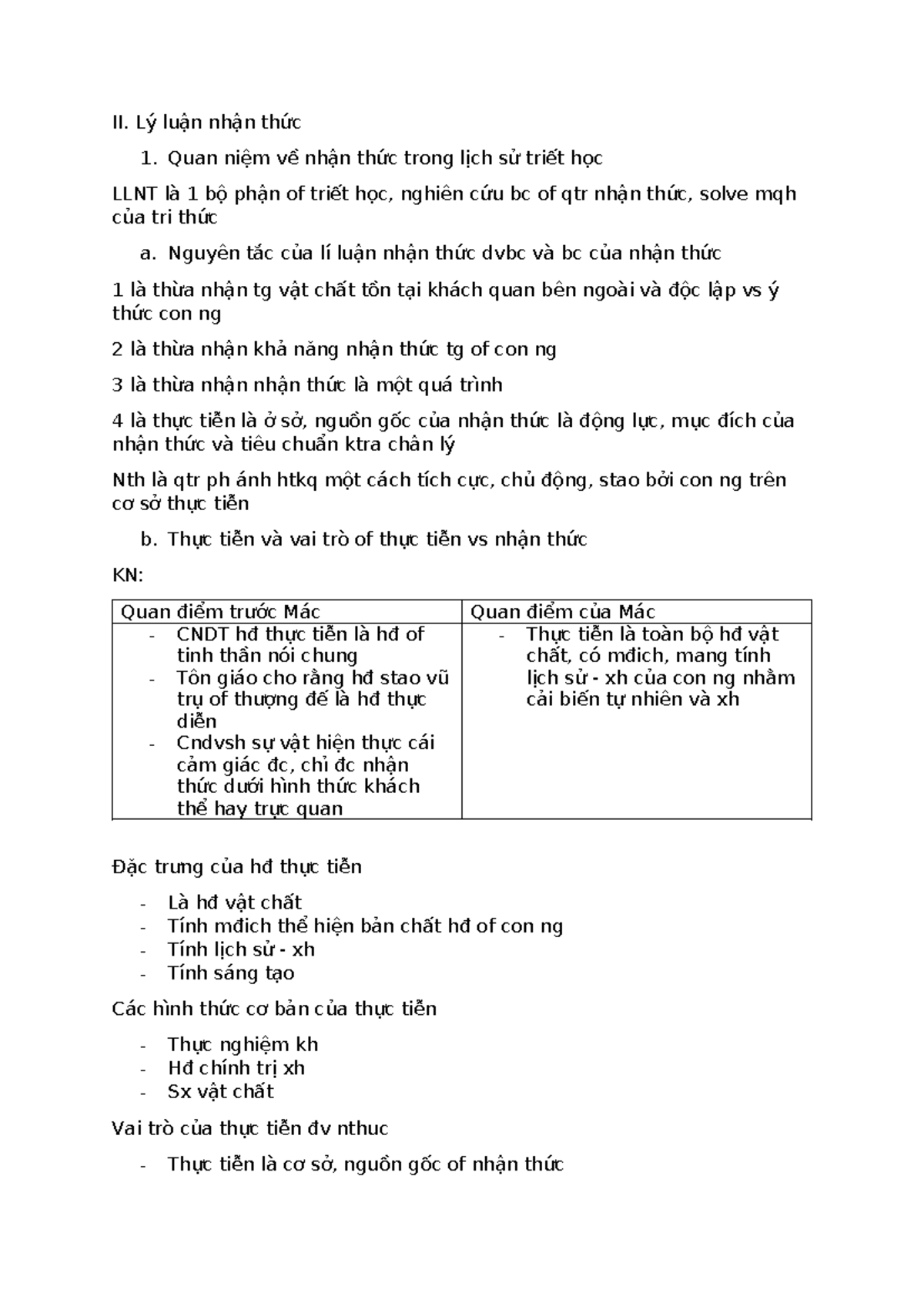 Triet 11-4 - II. Lý luận nhận thức 1. Quan niệm về nhận thức trong lịch ...