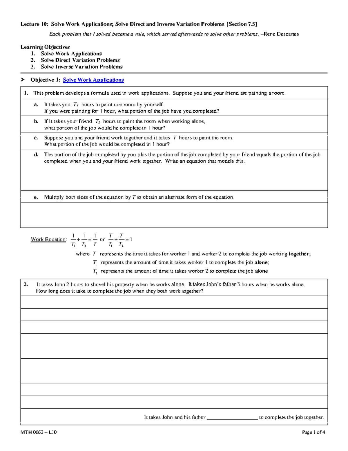 0662 L10 Work Problems Direct And Inverse Variation Lecture 10 