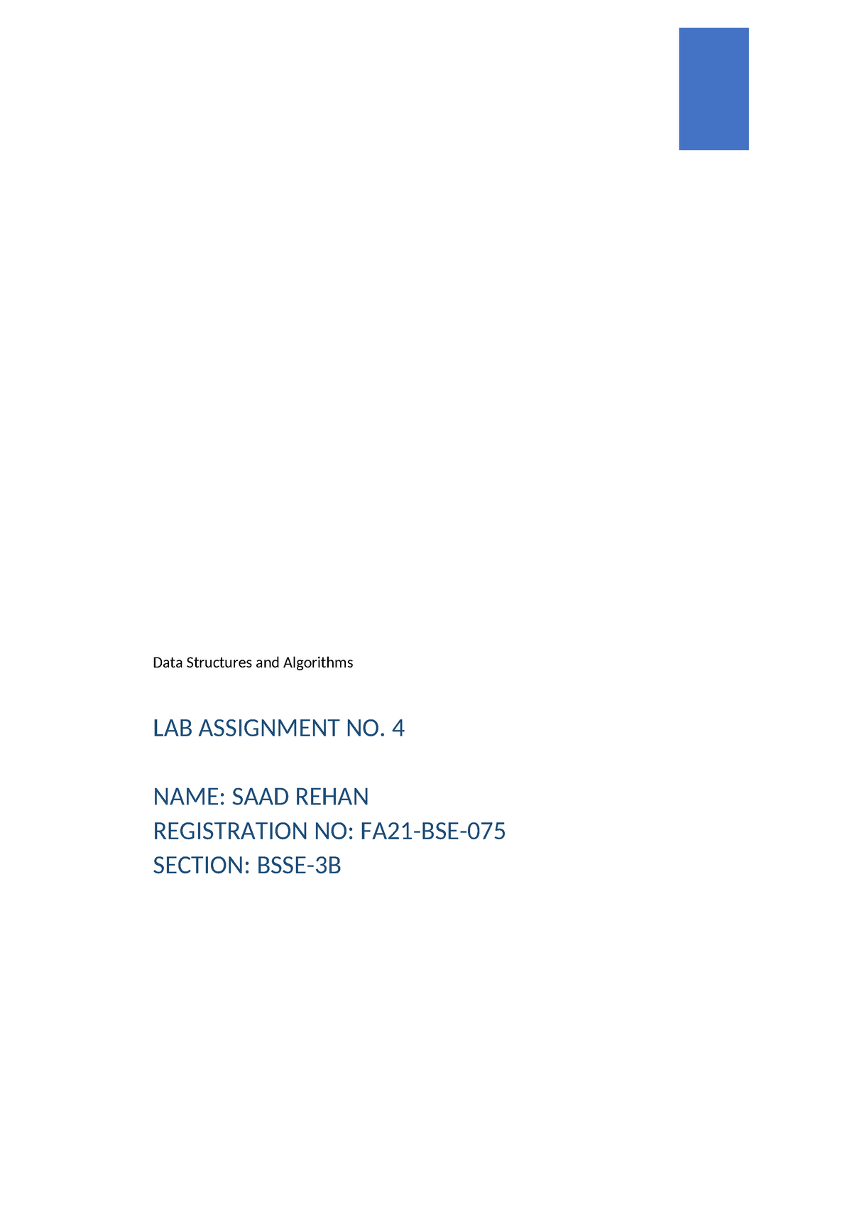 DSA LAB Assignment 4 - Data Structures and Algorithms LAB ASSIGNMENT NO ...