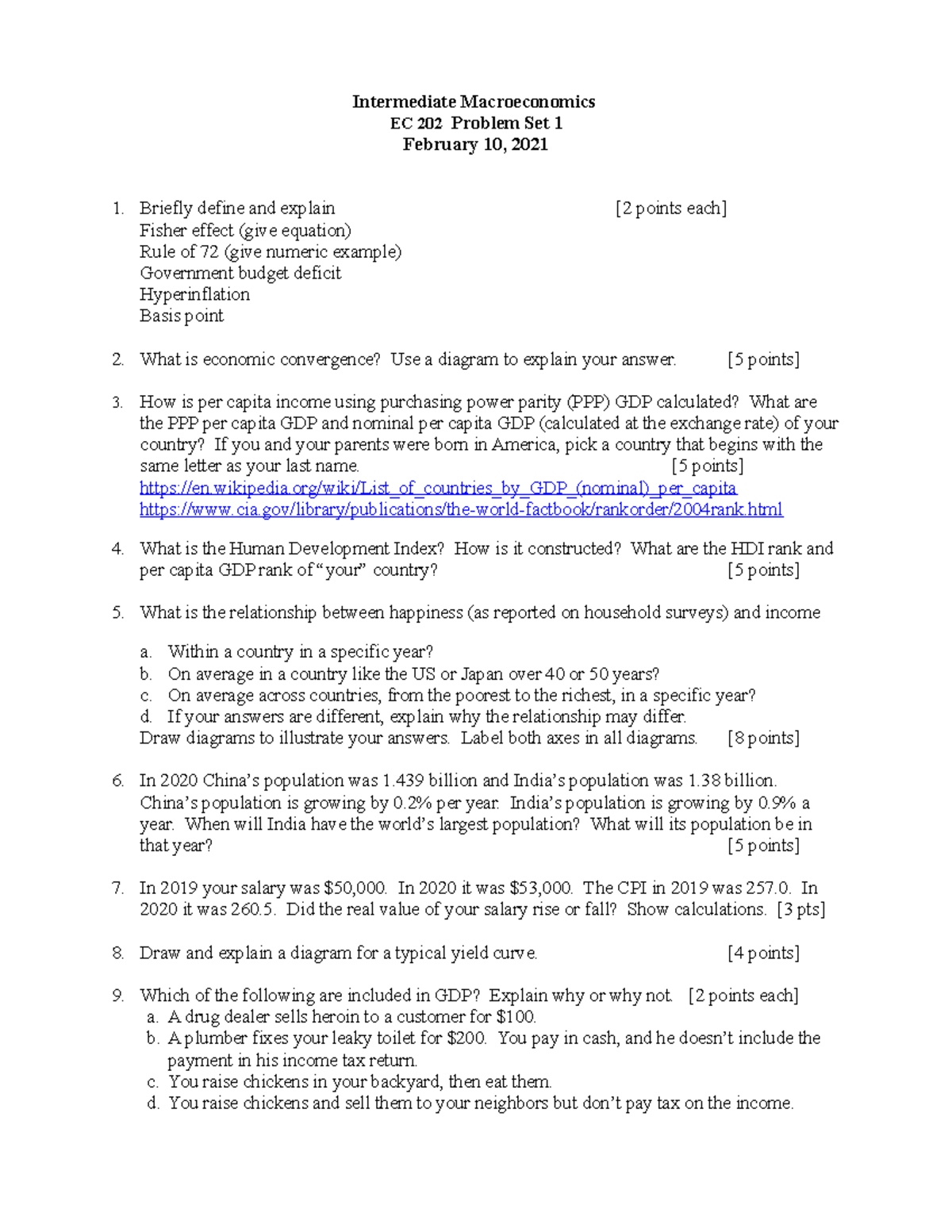 EC 202 PS 1 - First problem set - Intermediate Macroeconomics EC 202 ...