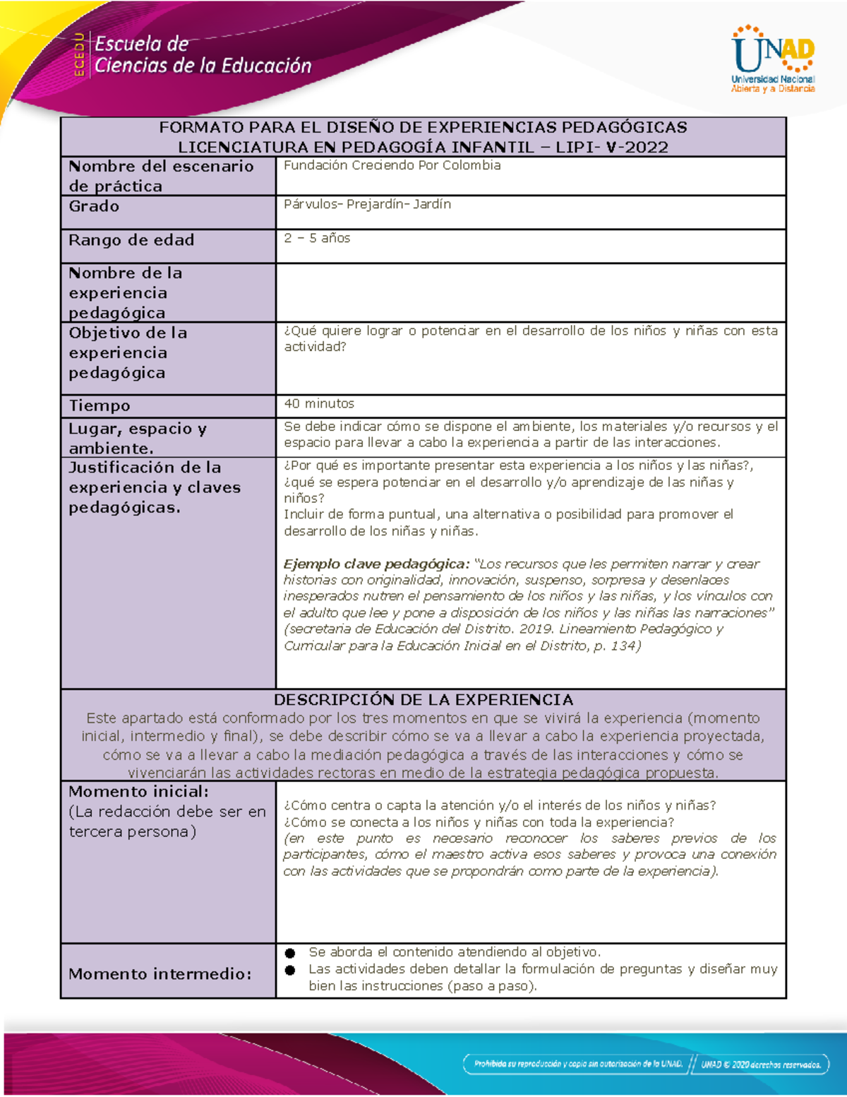 4 - Diseño DE Experiencia DE Aprendizaje - FORMATO PARA EL DISEÑO DE ...