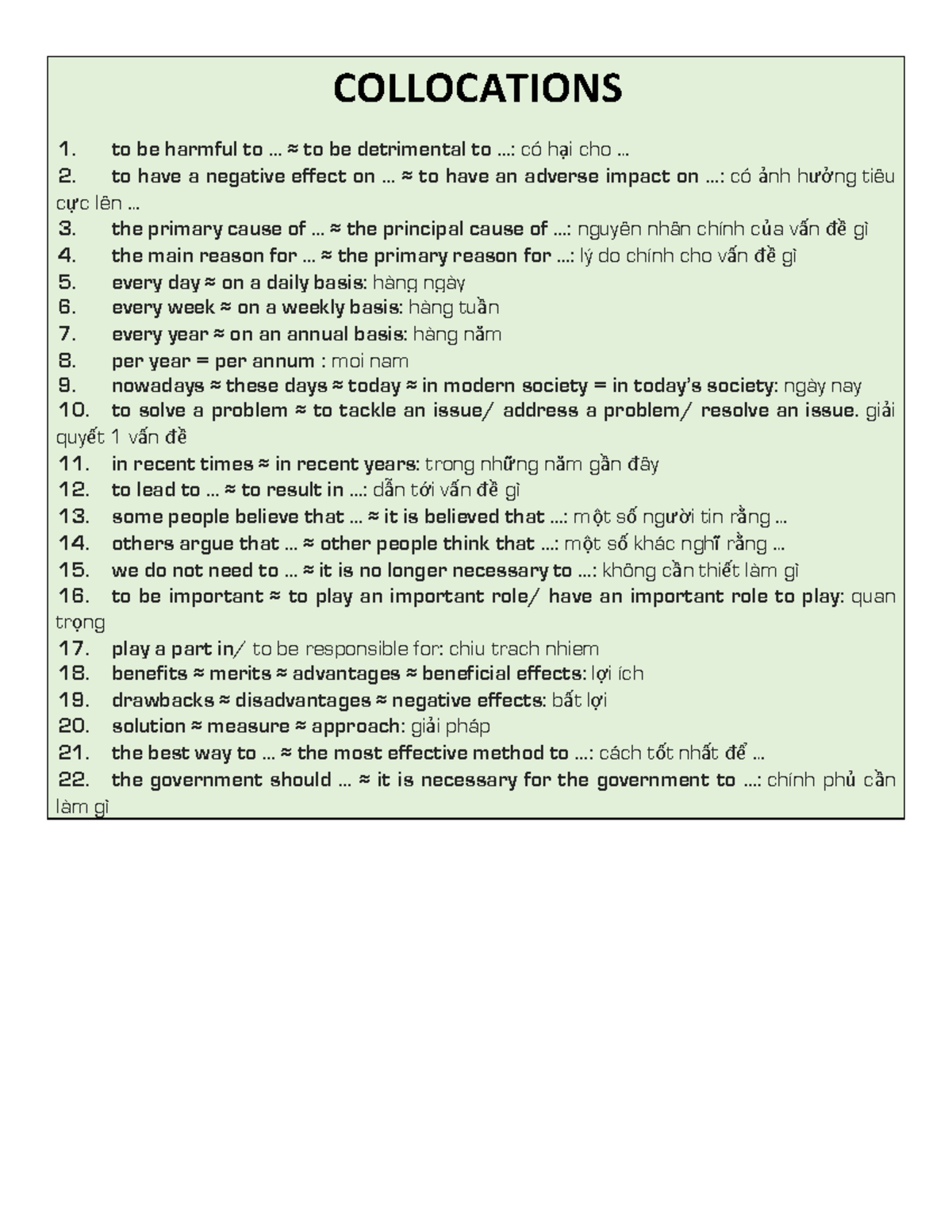 Collocations Environment English - COLLOCATIONS to be harmful to ... ≈ ...