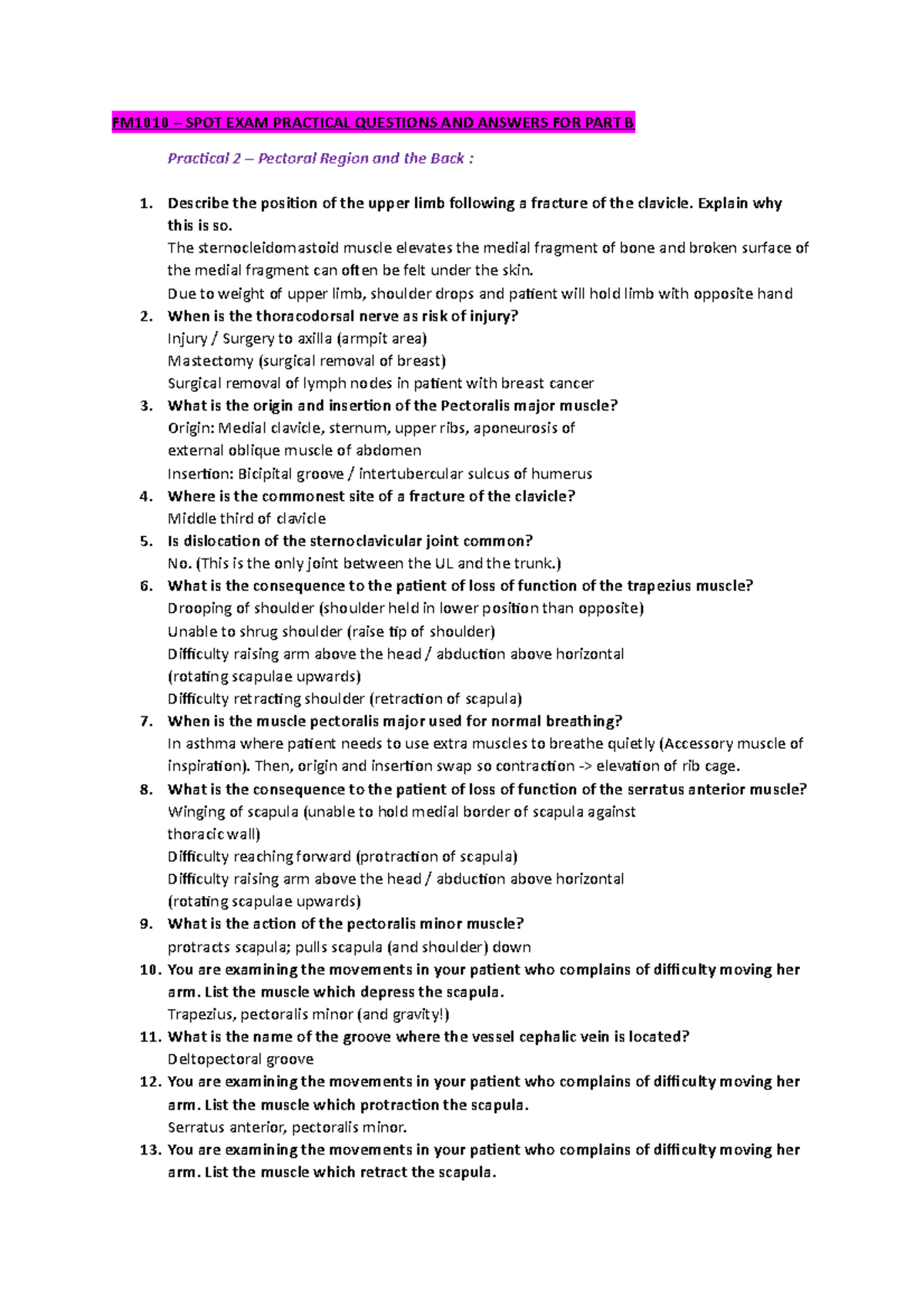 Anatomy Spot Part Bs - Upper Limb - FM1010 – SPOT EXAM PRACTICAL ...