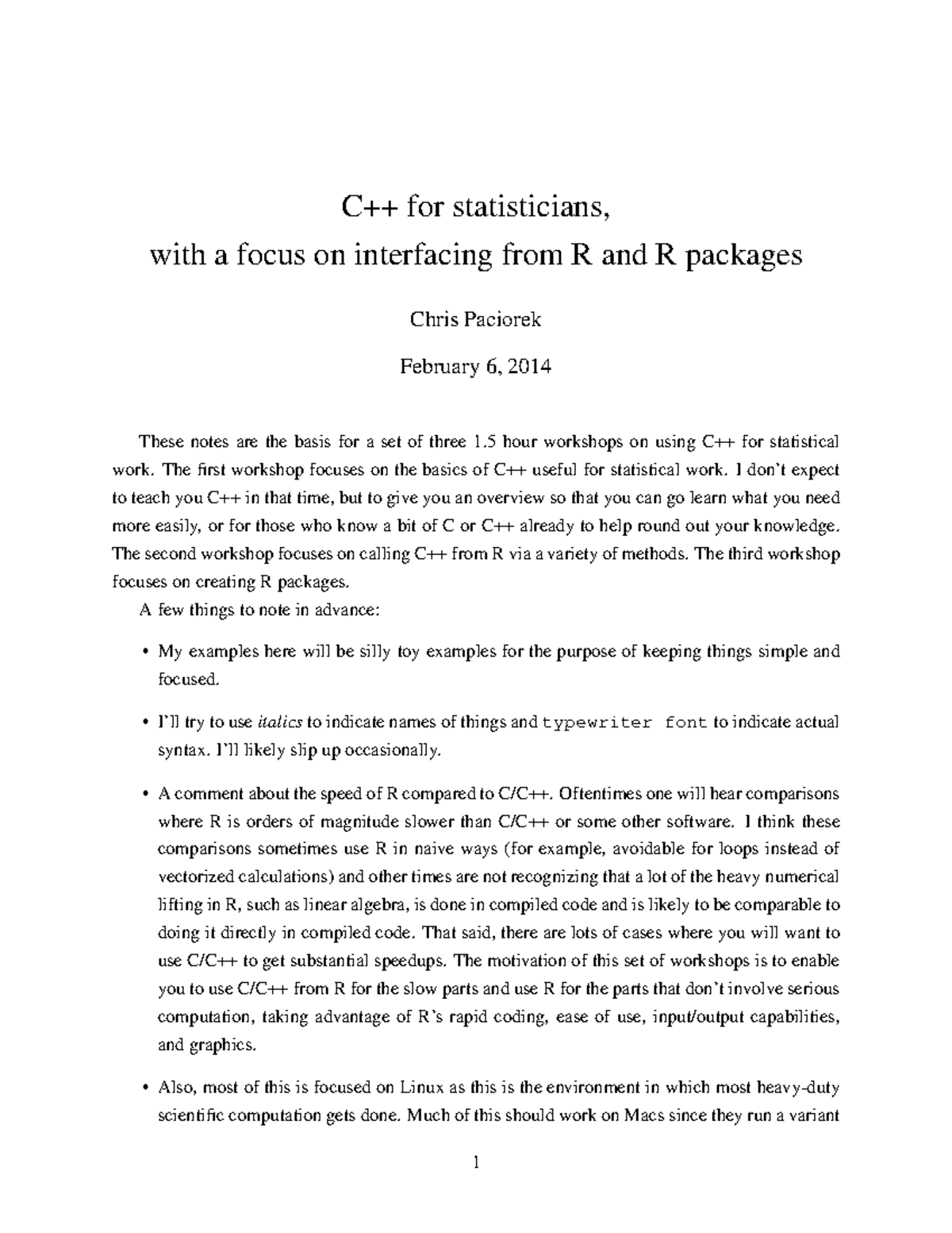 cpp for statisticians - C++ for statisticians, with a focus on ...