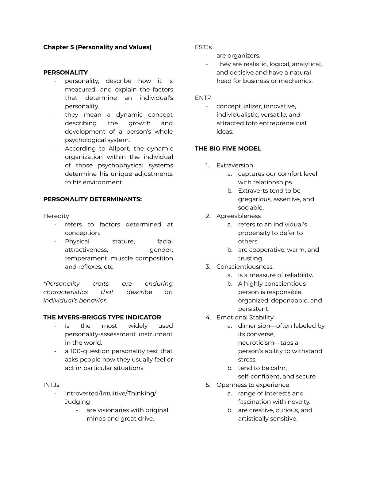 MNGT-121n- Midterm - operation management - Chapter 5 (Personality and ...