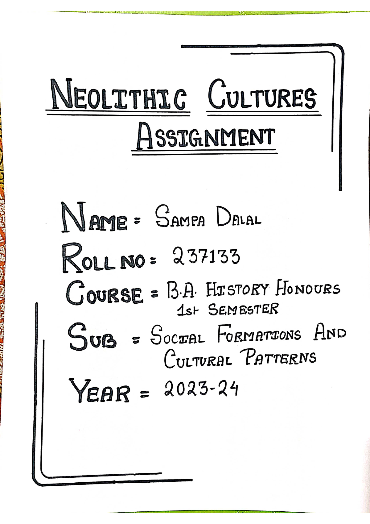 Neolithic Culture Project - B. A. History Honours - Studocu