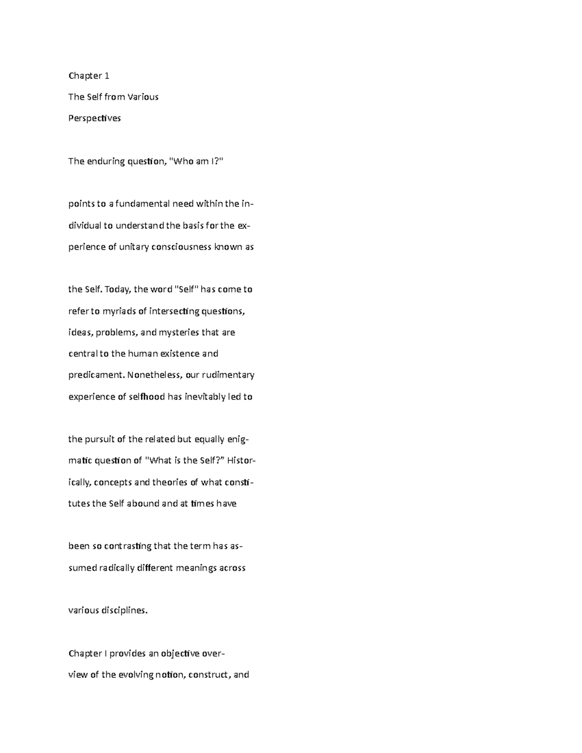 Philosophy - Notes - Chapter 1 The Self from Various Perspectives The ...