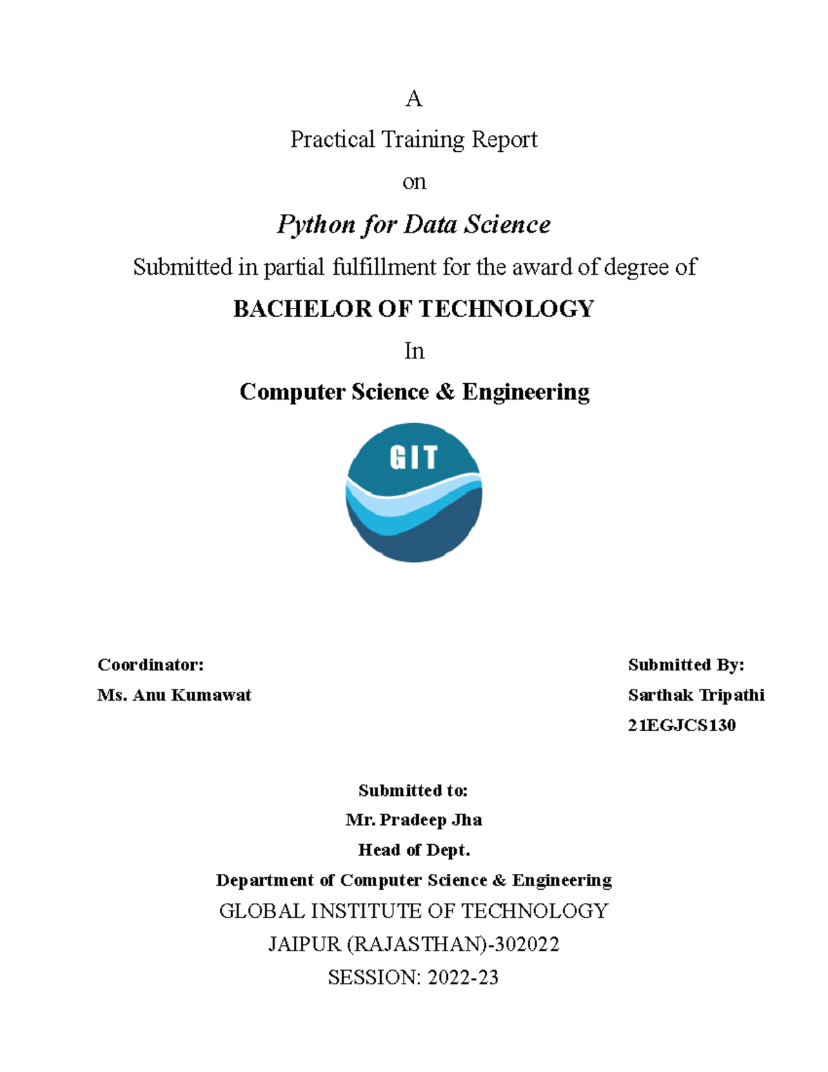 Python data sci - A Practical Training Report on Python for Data ...