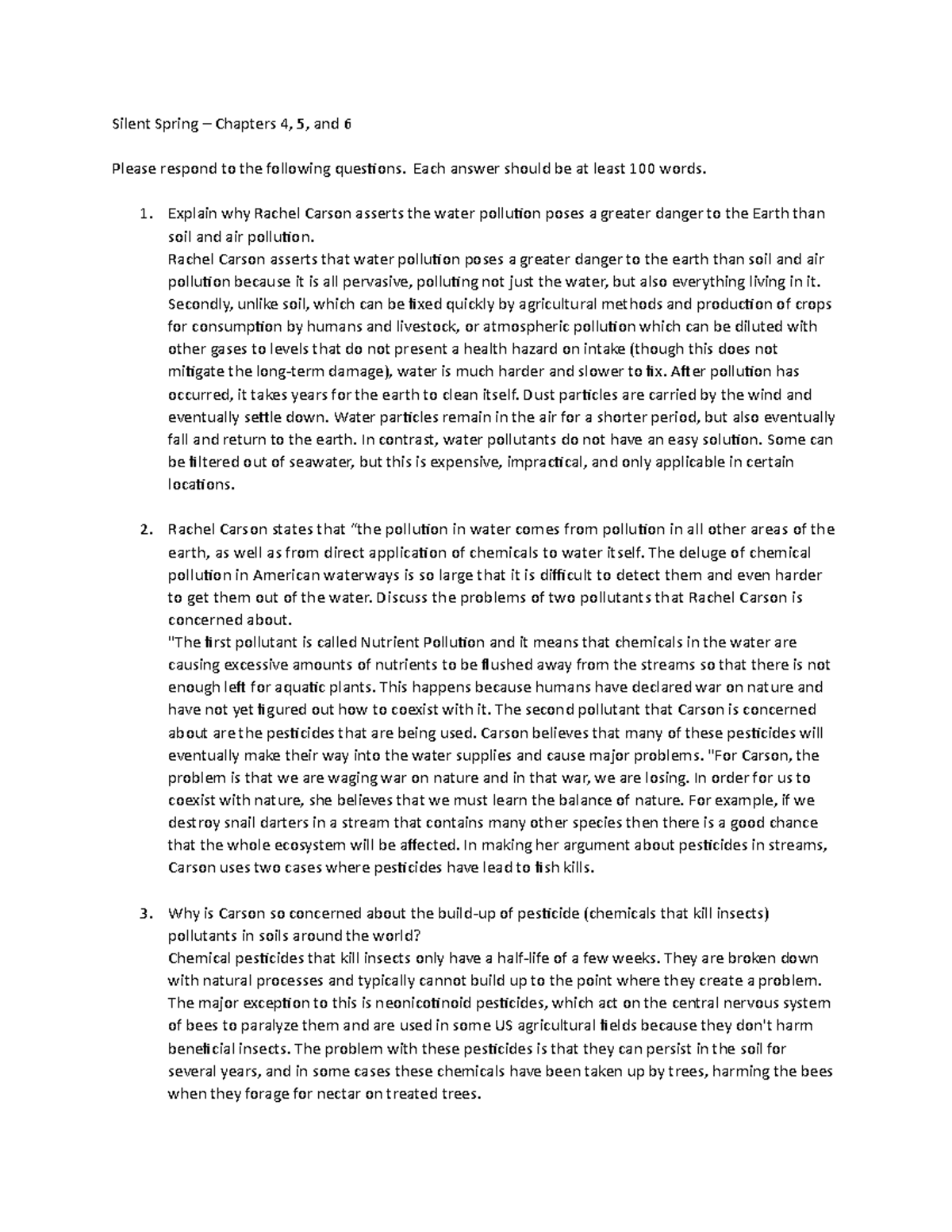 Silent Spring Ch 4 6 Assignment 1 ENVR 1401 LSC Studocu
