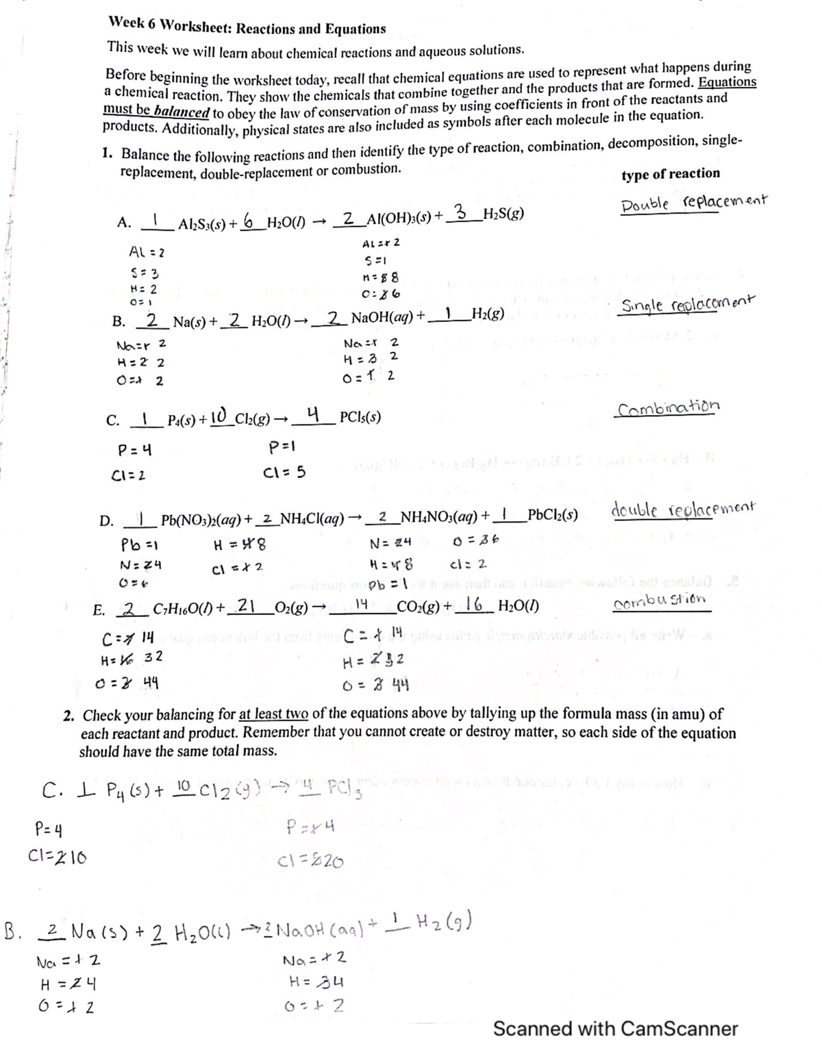 Reaction and equation worksheet - CHEM 130 - Studocu