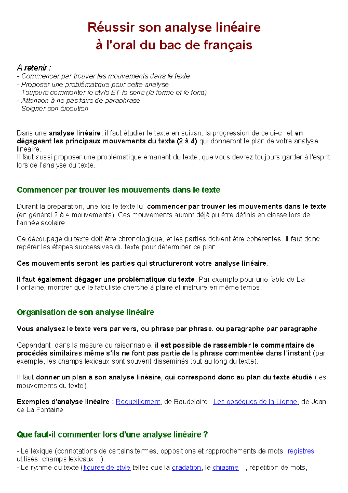 Réussir son analyse linéaire - Réussir son analyse linéaire à l'oral du ...