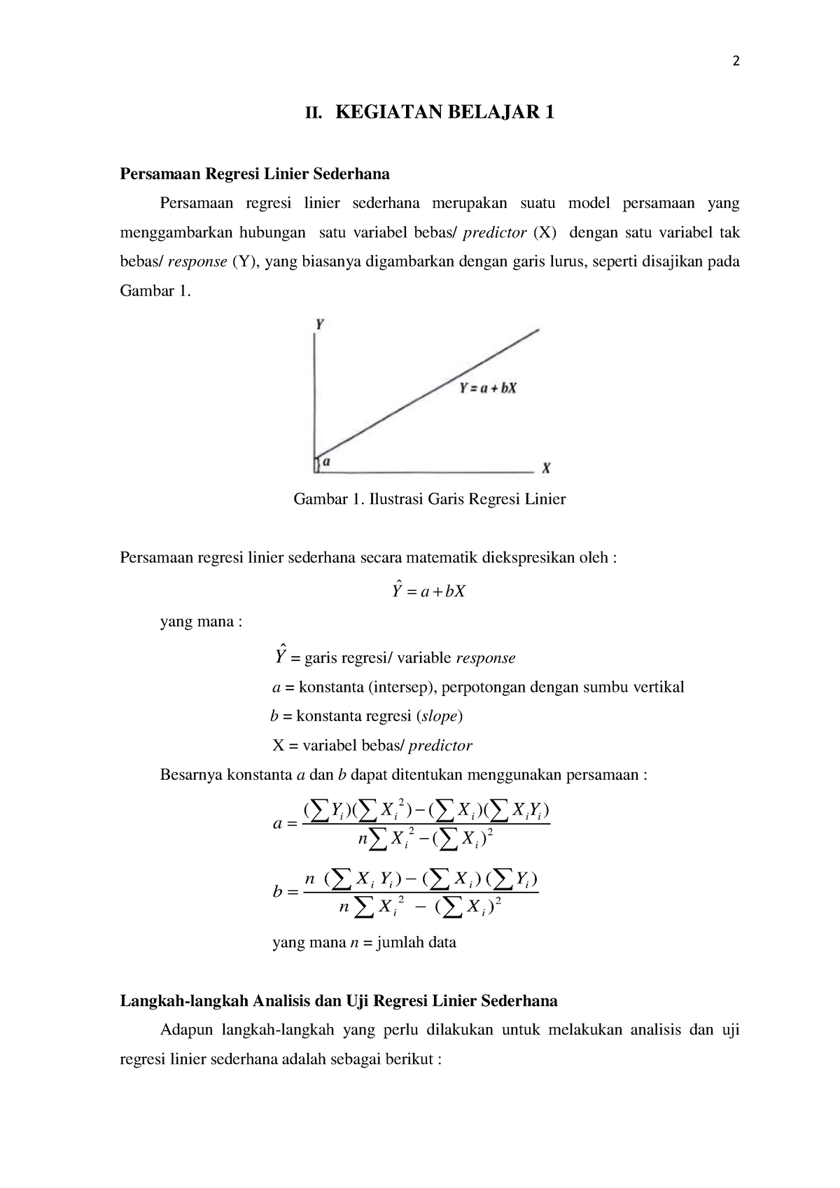 Uji Regresi Sederhana - II. KEGIATAN BELAJAR 1 Persamaan Regresi Linier ...