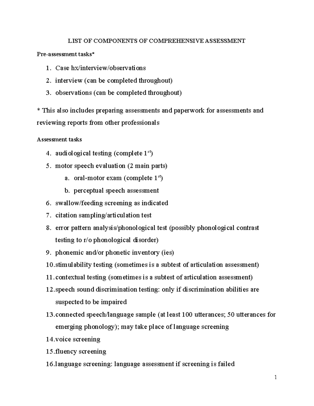 Handout LIST OF Components OF Comprehensive Assessment - LIST OF ...