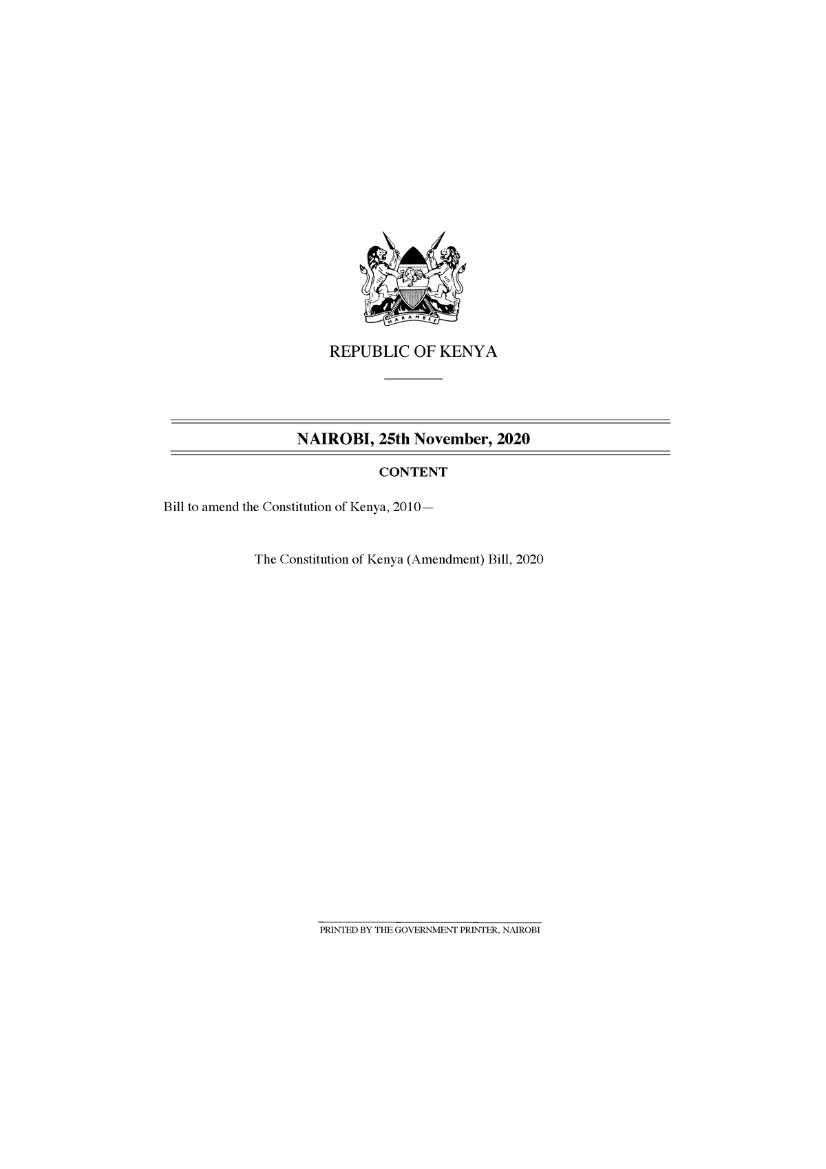 Constitutional Amendment Bill 2020 - REPUBLIC OF KENYA ––––––– NAIROBI ...