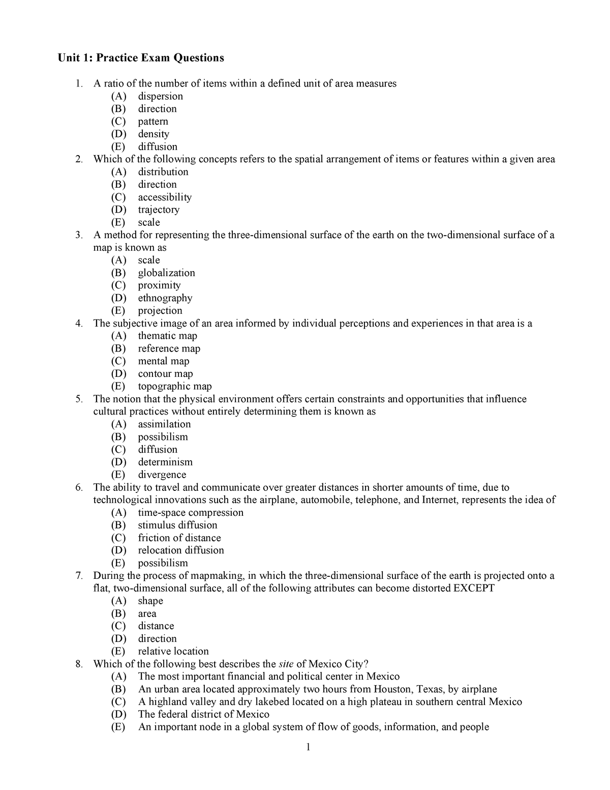 Practice test 1 ap hug Unit 1 Practice Exam Questions A ratio of