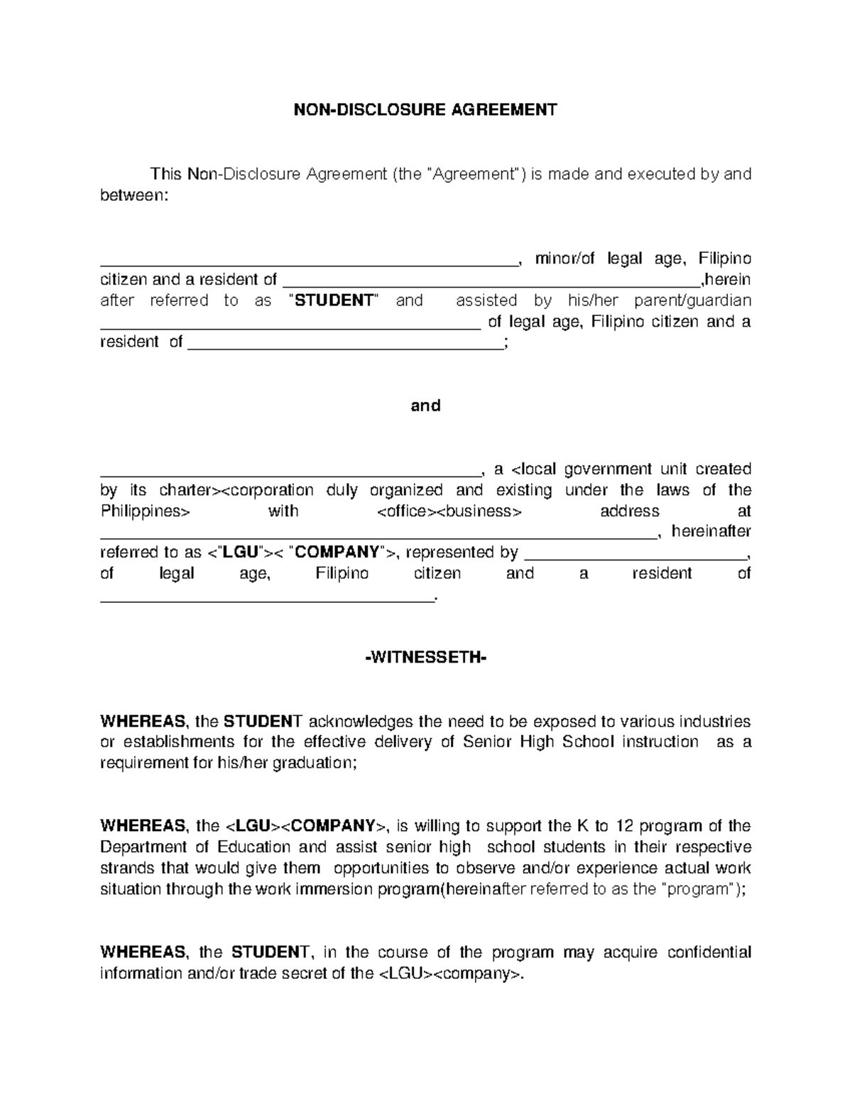 Annex E NON Disclosure Agreement - NON-DISCLOSURE AGREEMENT This Non ...