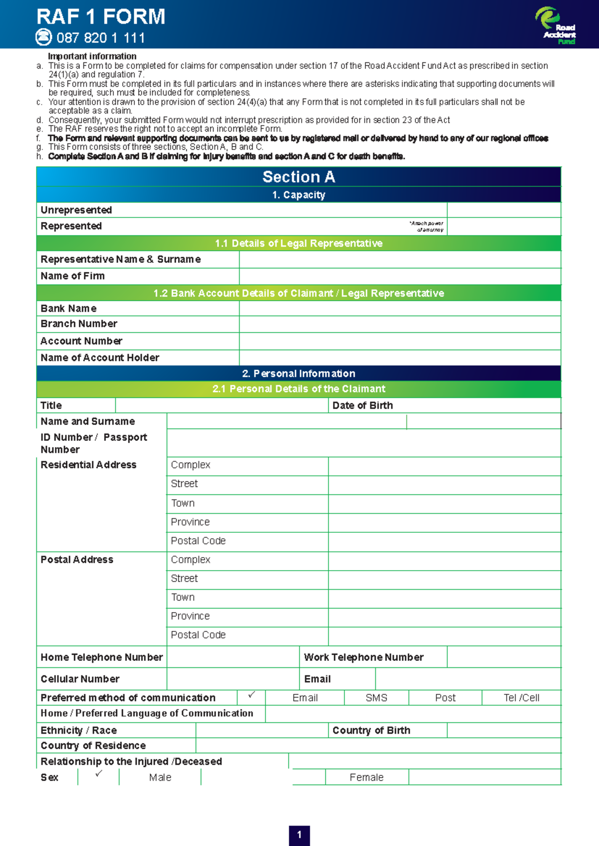Claims forms new - N/A - Section A Capacity Unrepresented Represented ...