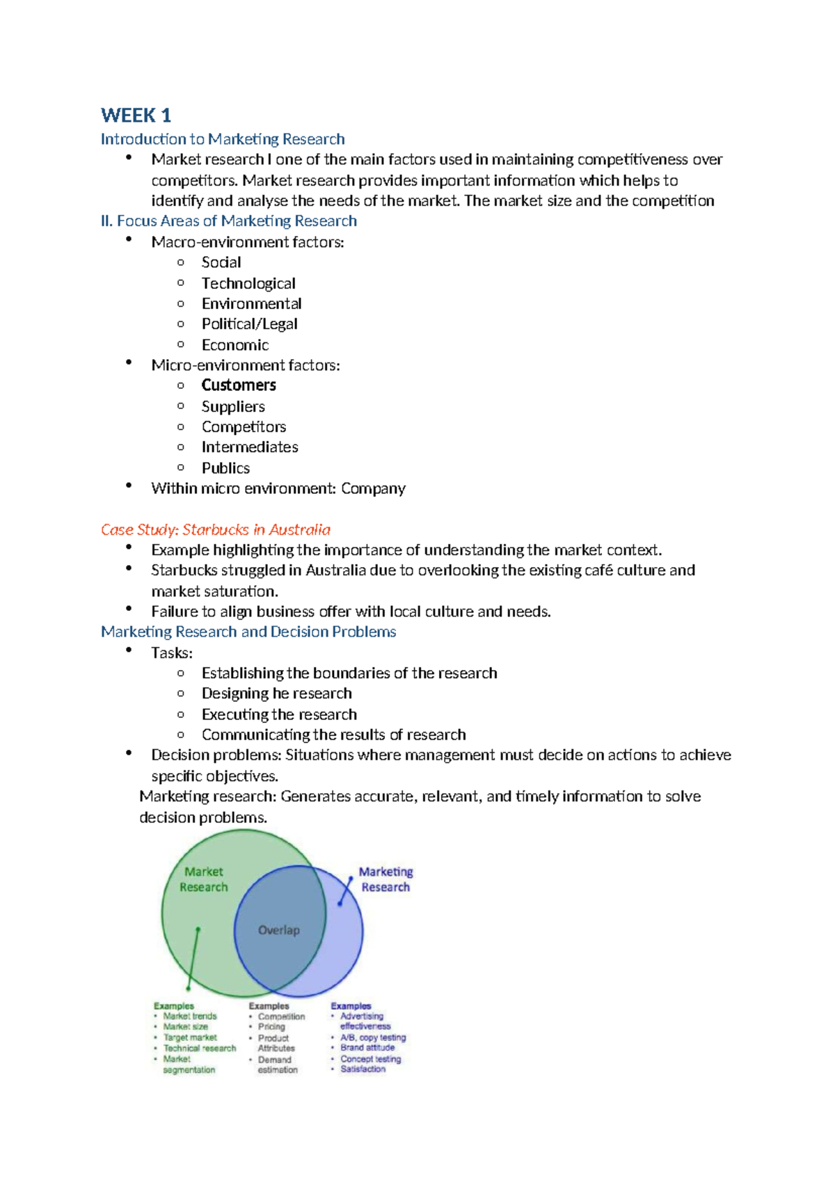 WEEK 1 Summary of content - WEEK 1 Introduction to Marketing Research ...
