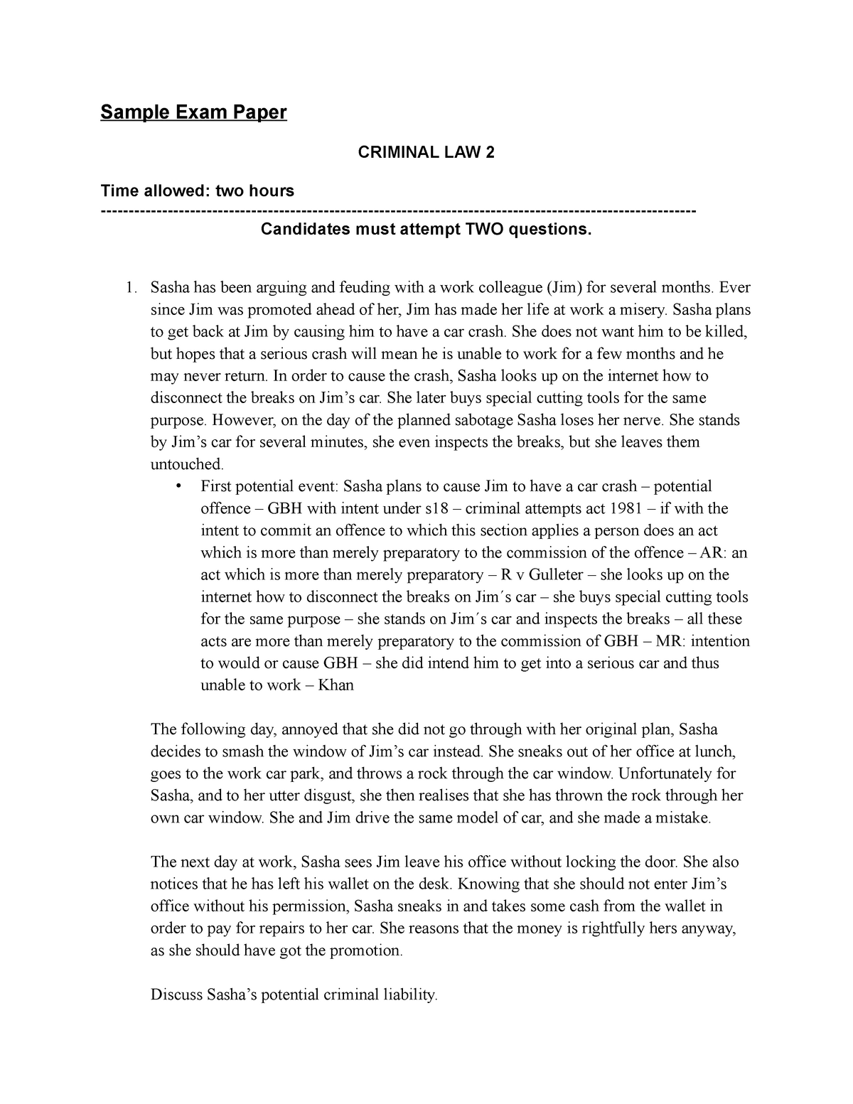 sample criminal law essay answer