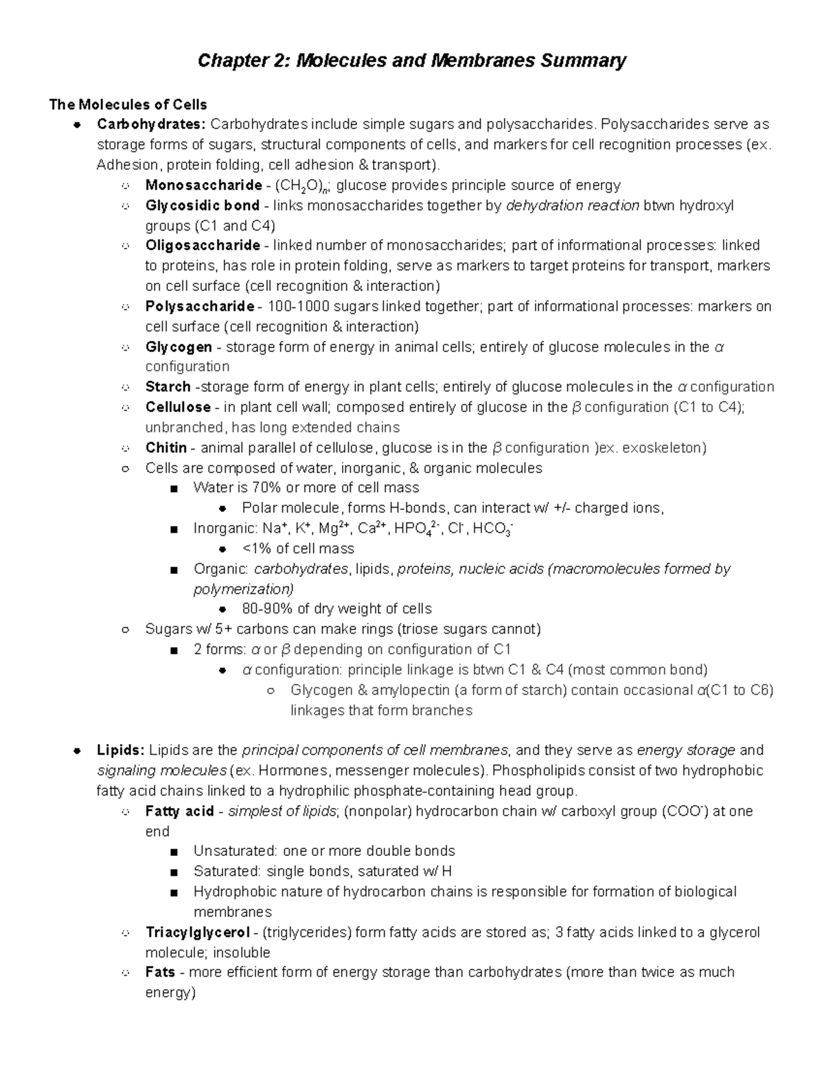 Chapter 2 Molecules and Membranes - Chapter 2: Molecules and Membranes ...