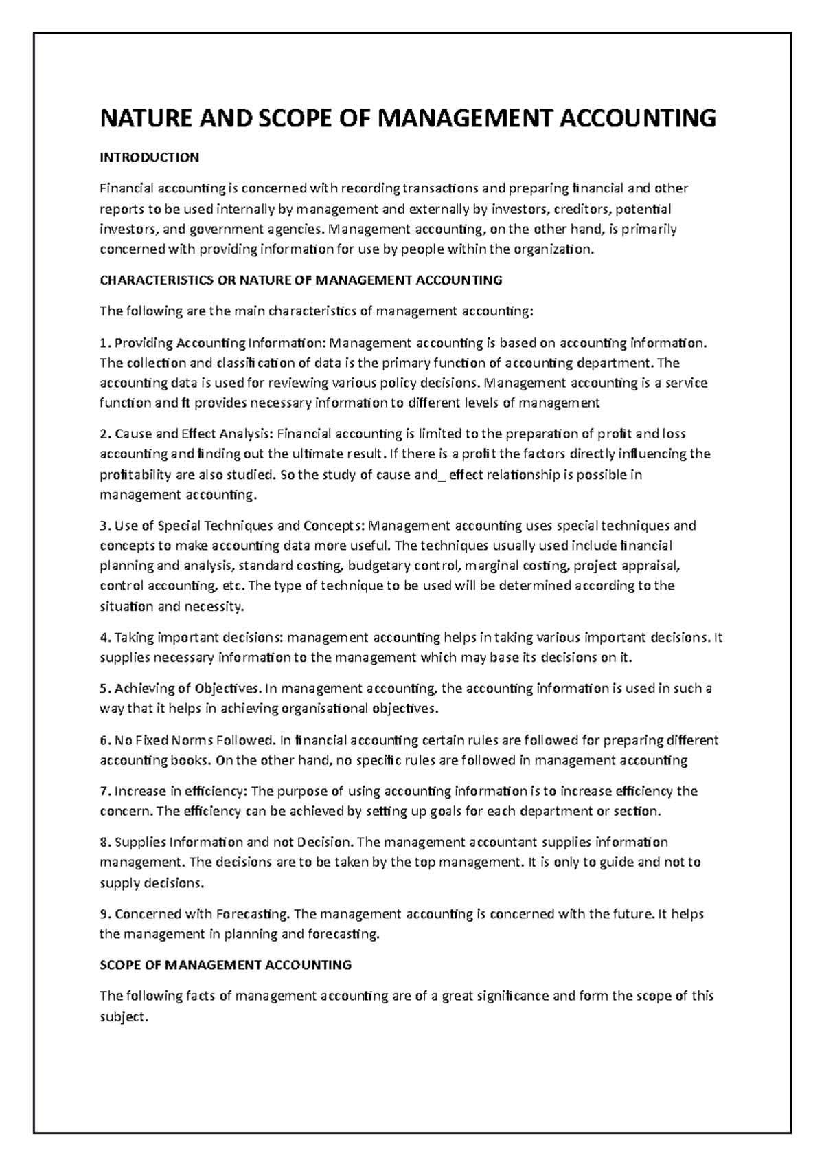 Nature AND Scope OF Management Accounting NATURE AND SCOPE OF