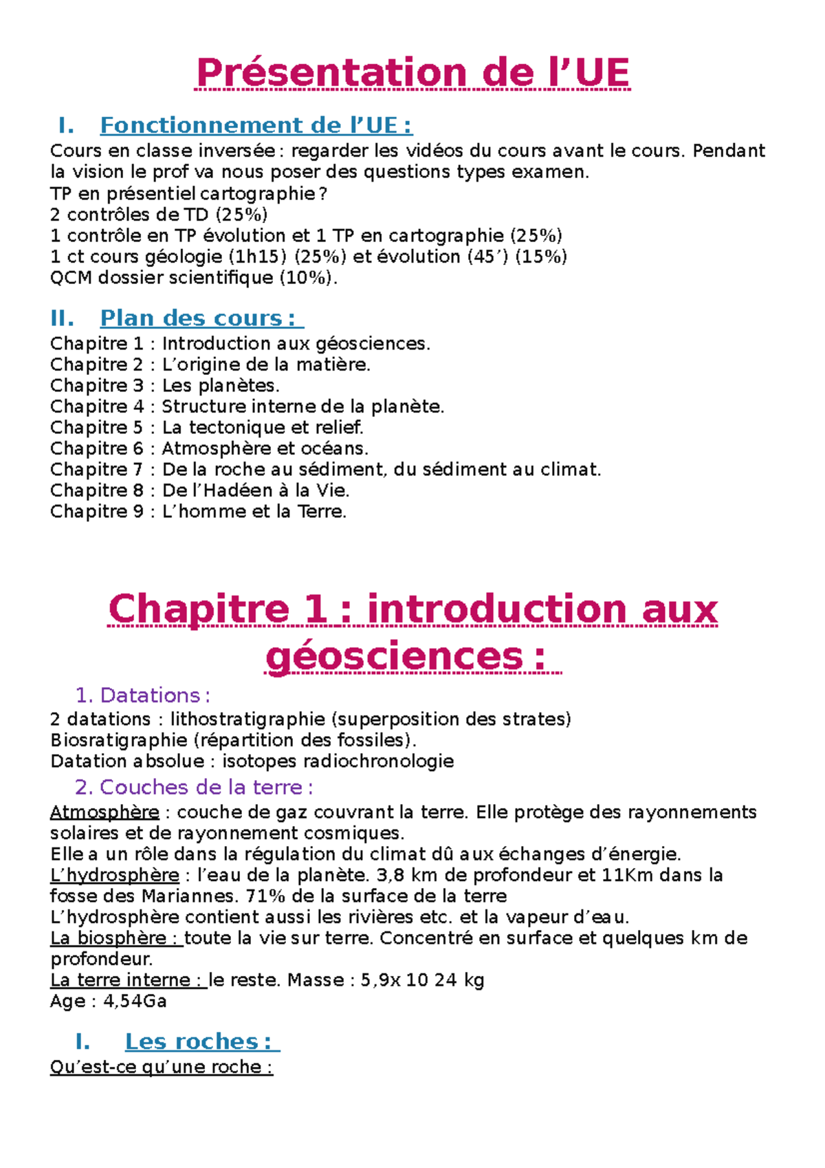 chapitre 1 - introduction 2020 L1 svt - Géosciences - UCBL - Studocu