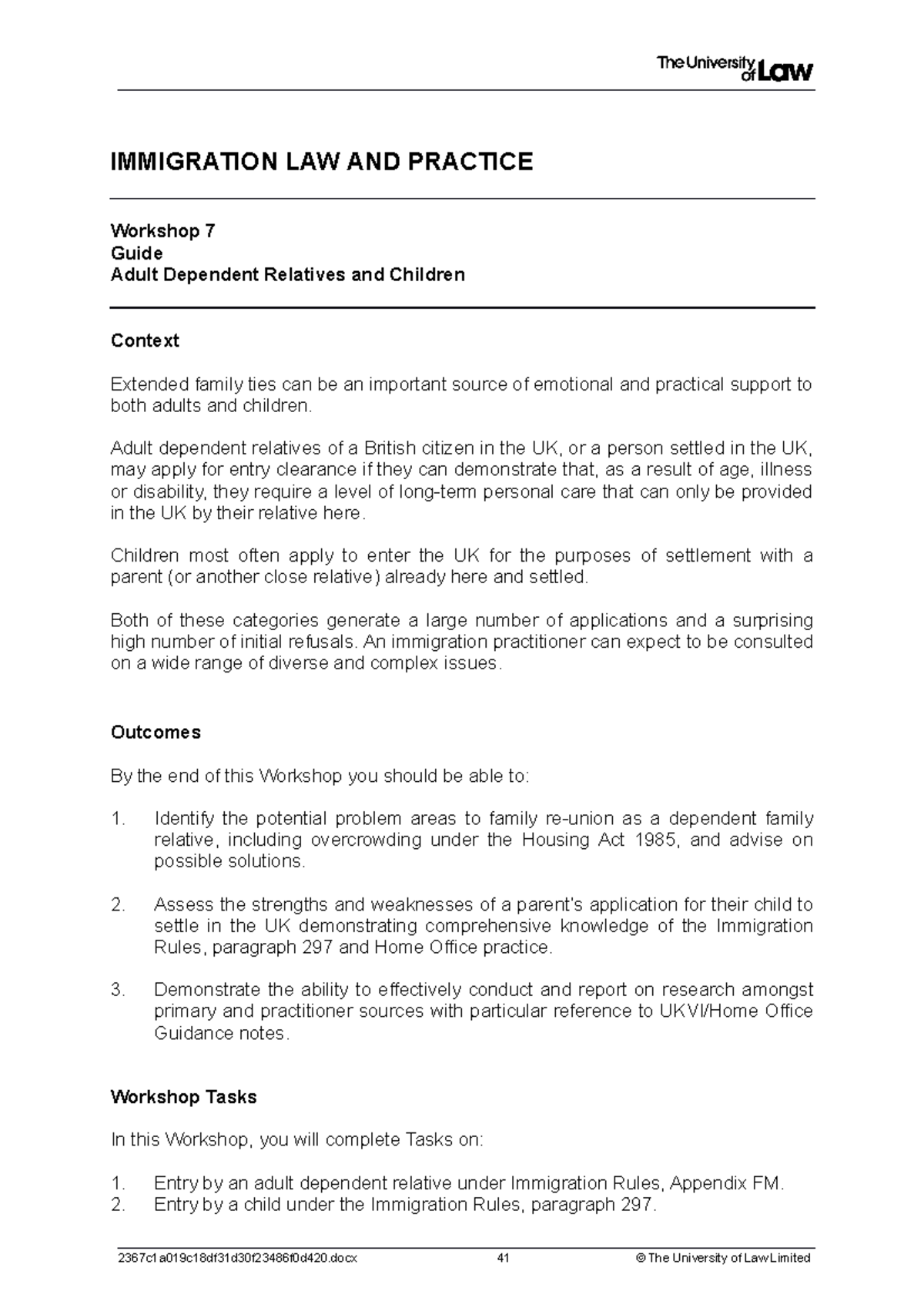 1920 imm ws07 ce01 guide - IMMIGRATION LAW AND PRACTICE Workshop 7 ...