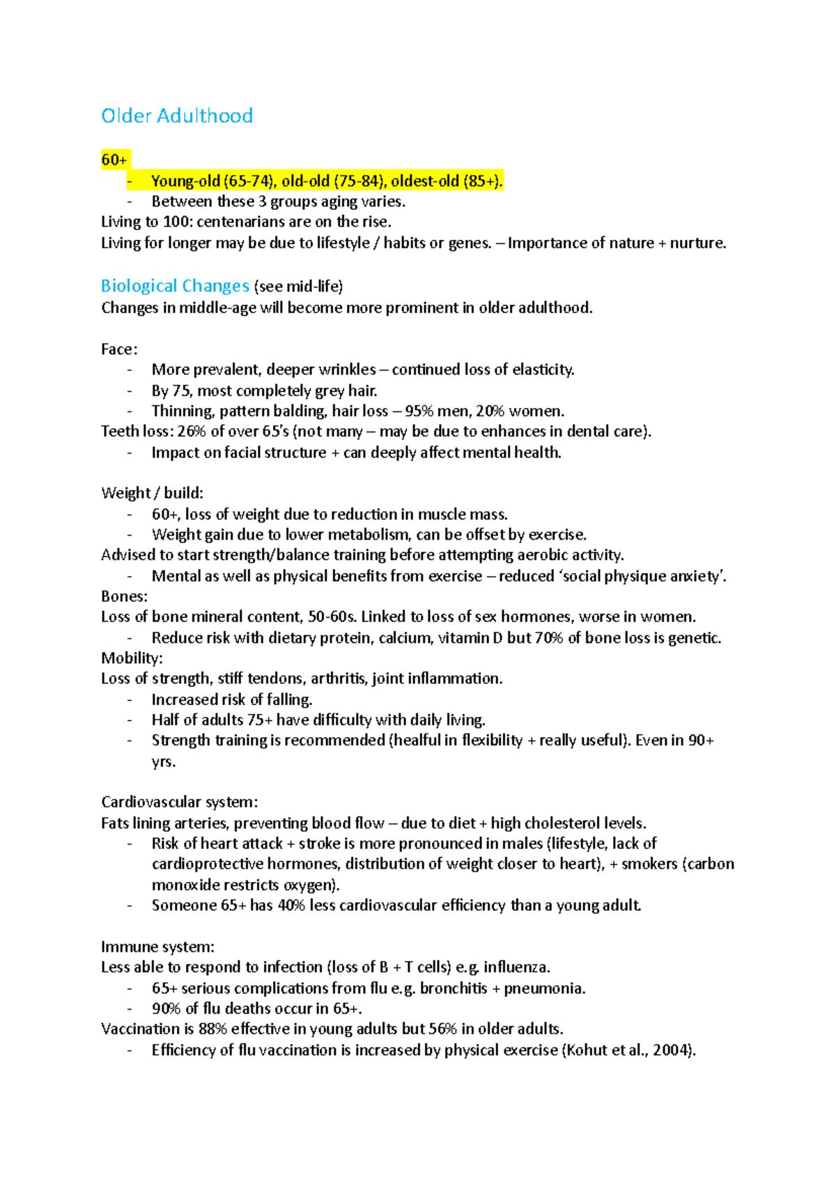 Older Adulthood - Older Adulthood 60+ Young-old (65-74), old-old (75-84 ...