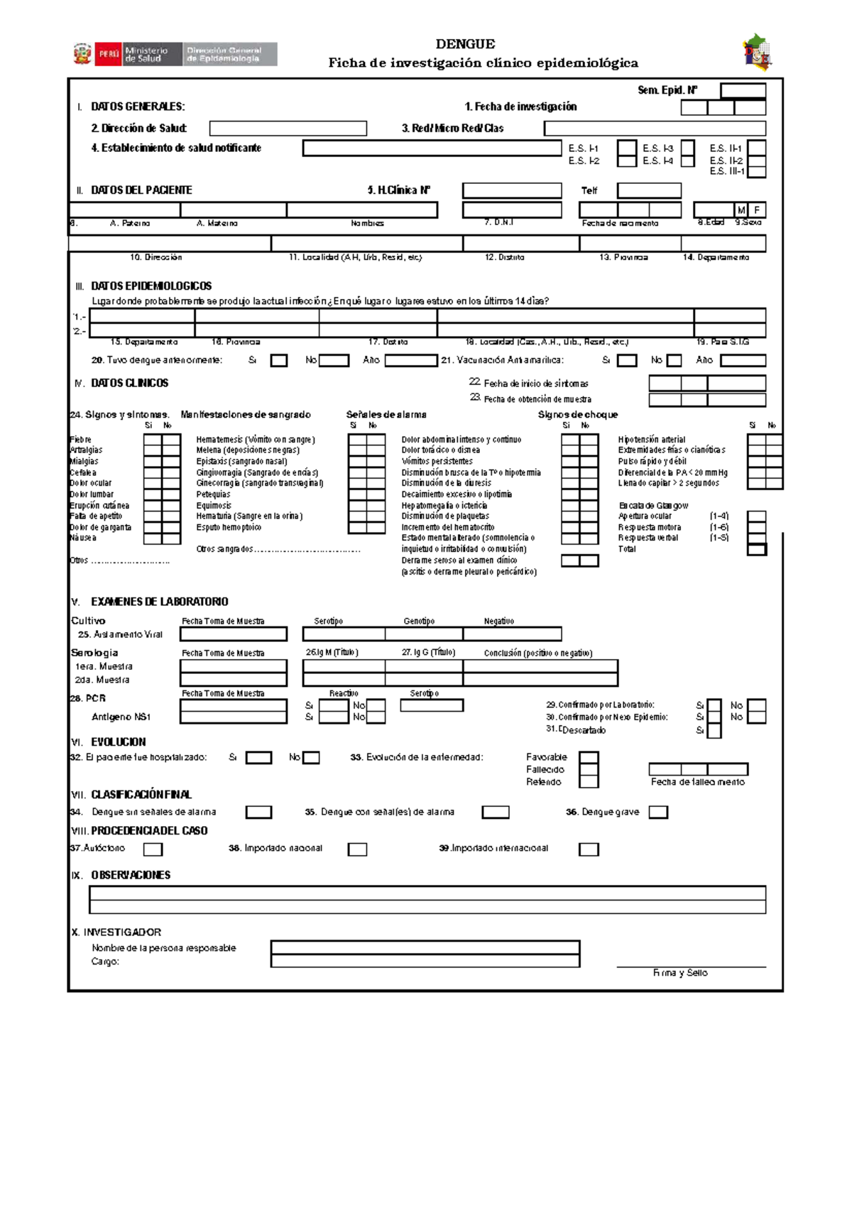 3 Ficha Epidemiologica DEL Dengue DENGUE Ficha de investigación clínico epidemiológica Sem
