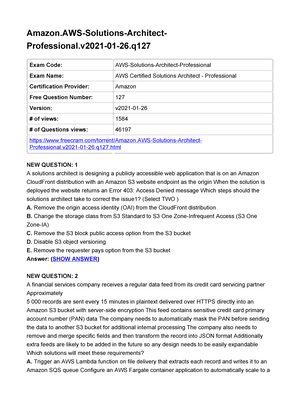 AWS exam - AWS exam - Amazon-Solutions-Architect- Professional.v2021-01-26  Exam Code: - Sns-Brigh10