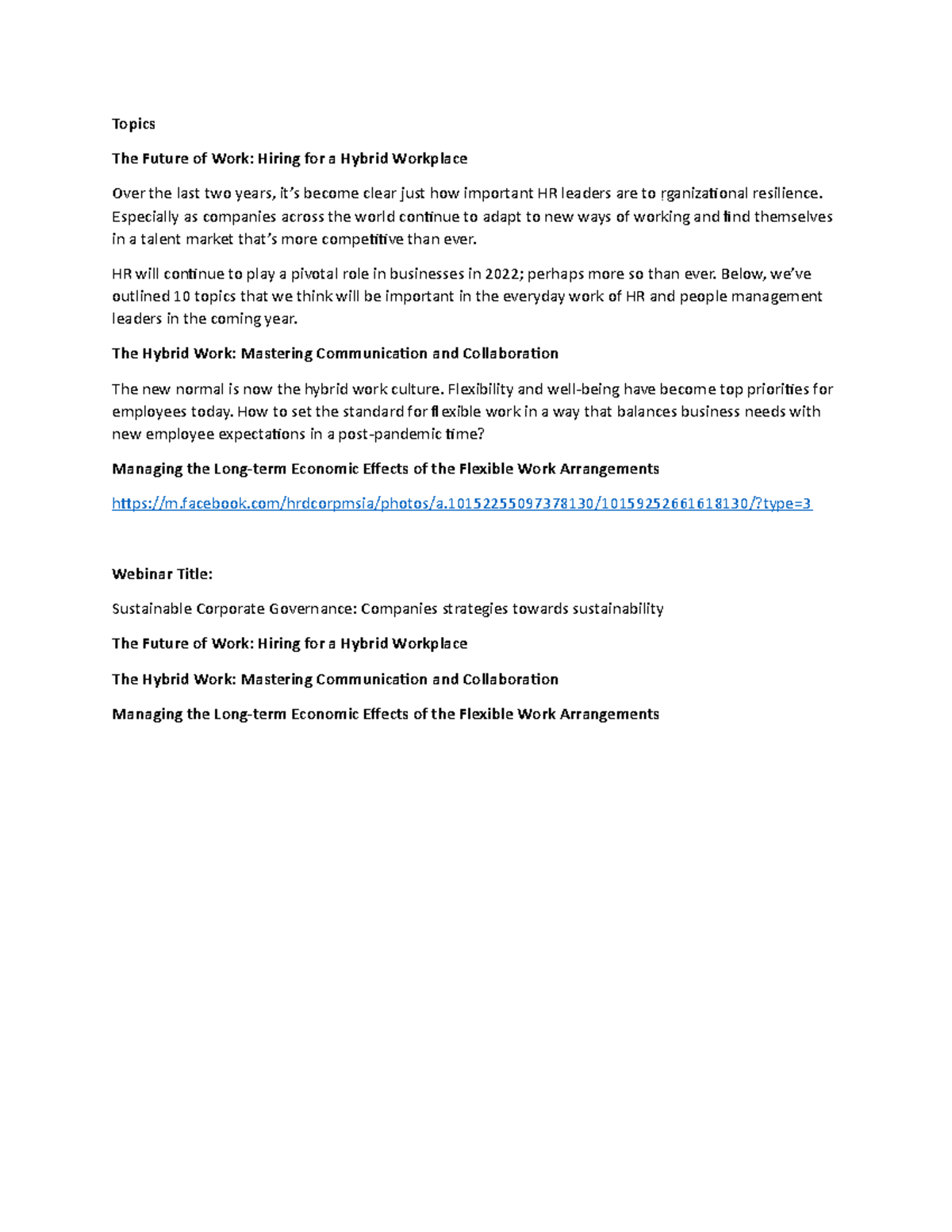 Webinar Topic - Topics The Future of Work: Hiring for a Hybrid ...