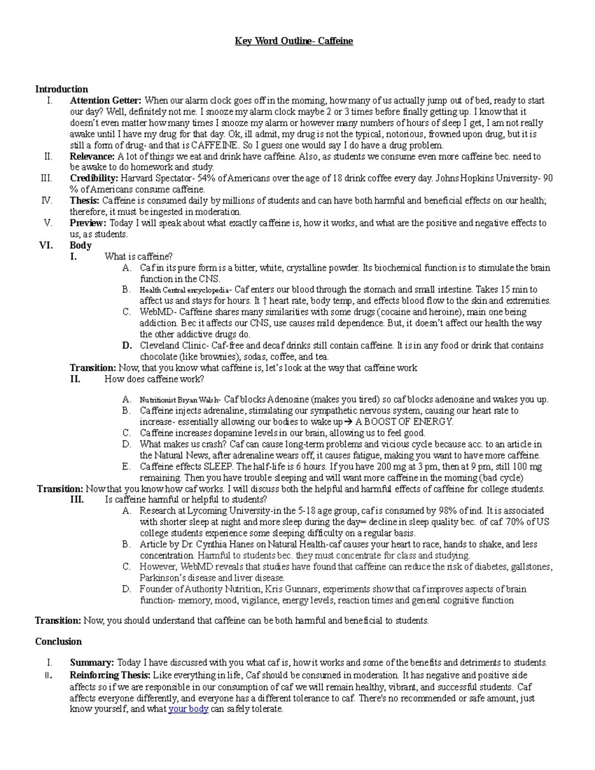 2021+Key+Word+Outline+Example+-+Caffeine - Key Word Outline- Caffeine ...