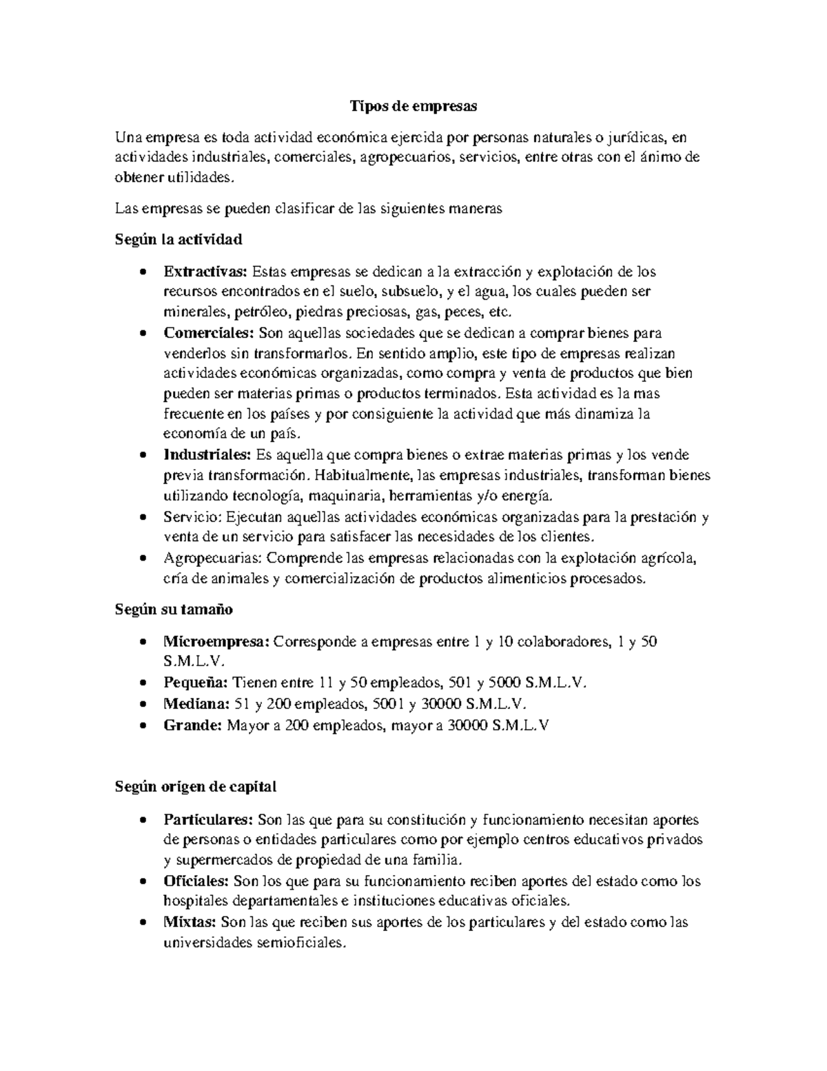 Tipos de sociedades y empresas - Tipos de empresas Una empresa es toda ...