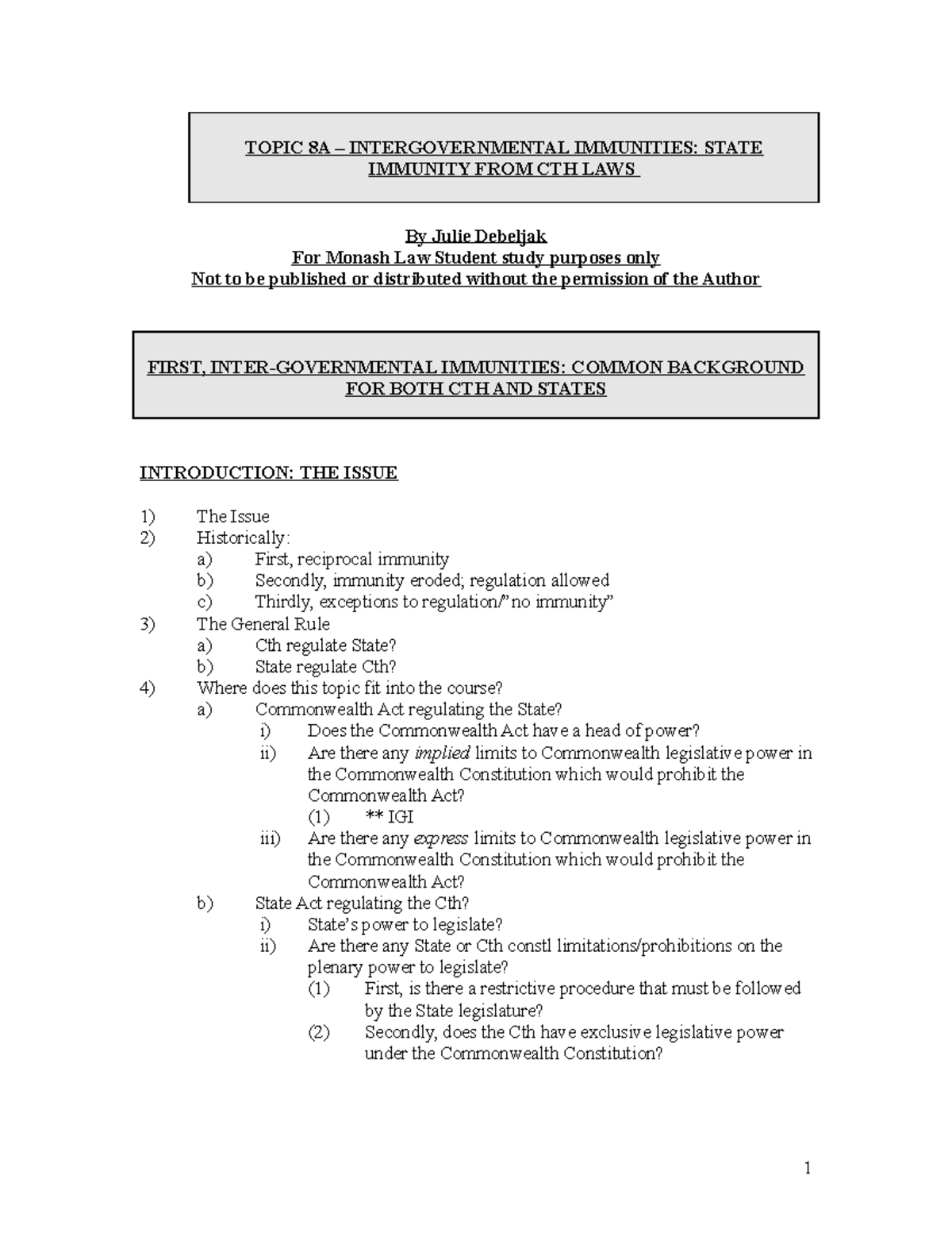 Lecture Topic 9A IGI State Immunity From Cth oh - TOPIC 8A ...