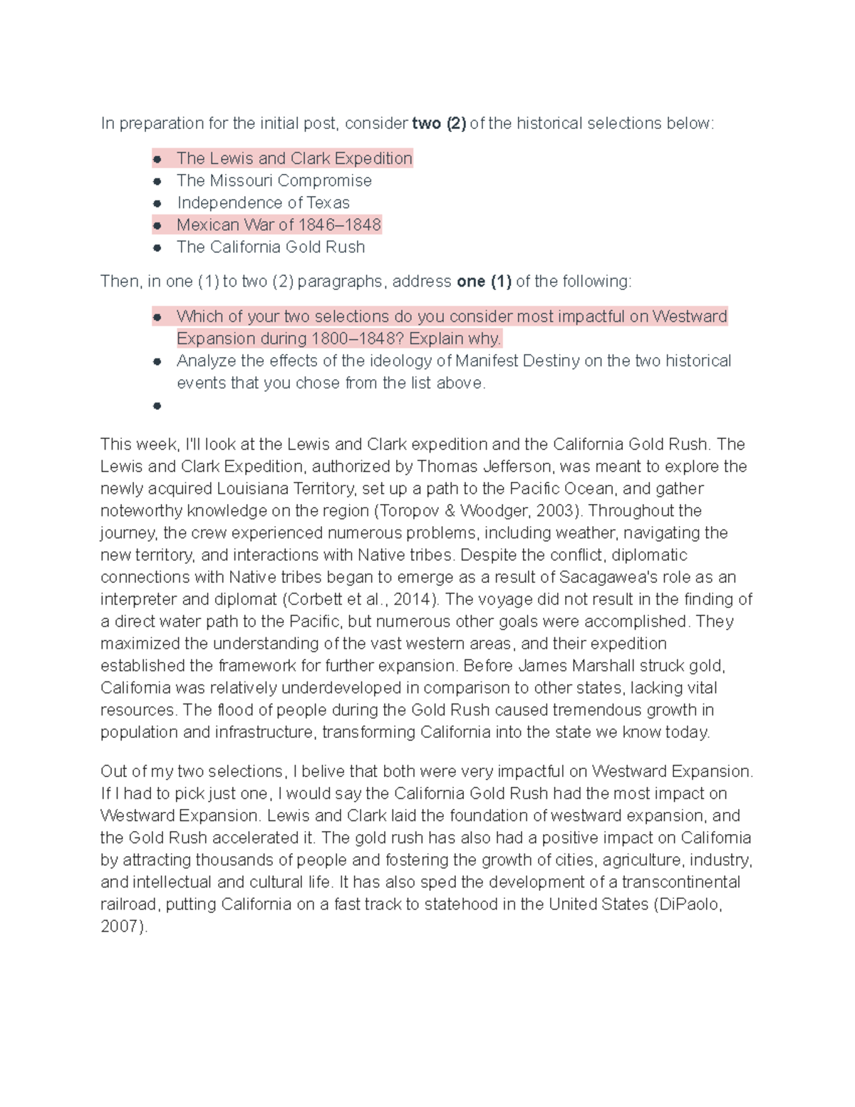 HIST405N Wk3 Discussion - In preparation for the initial post, consider ...