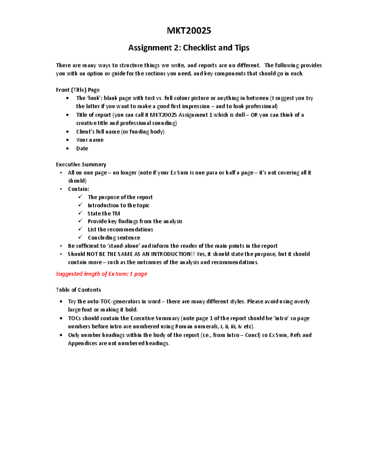 Checklist for Assignment 2 MKT2002 5 - MKT Assignment 2: Checklist and ...