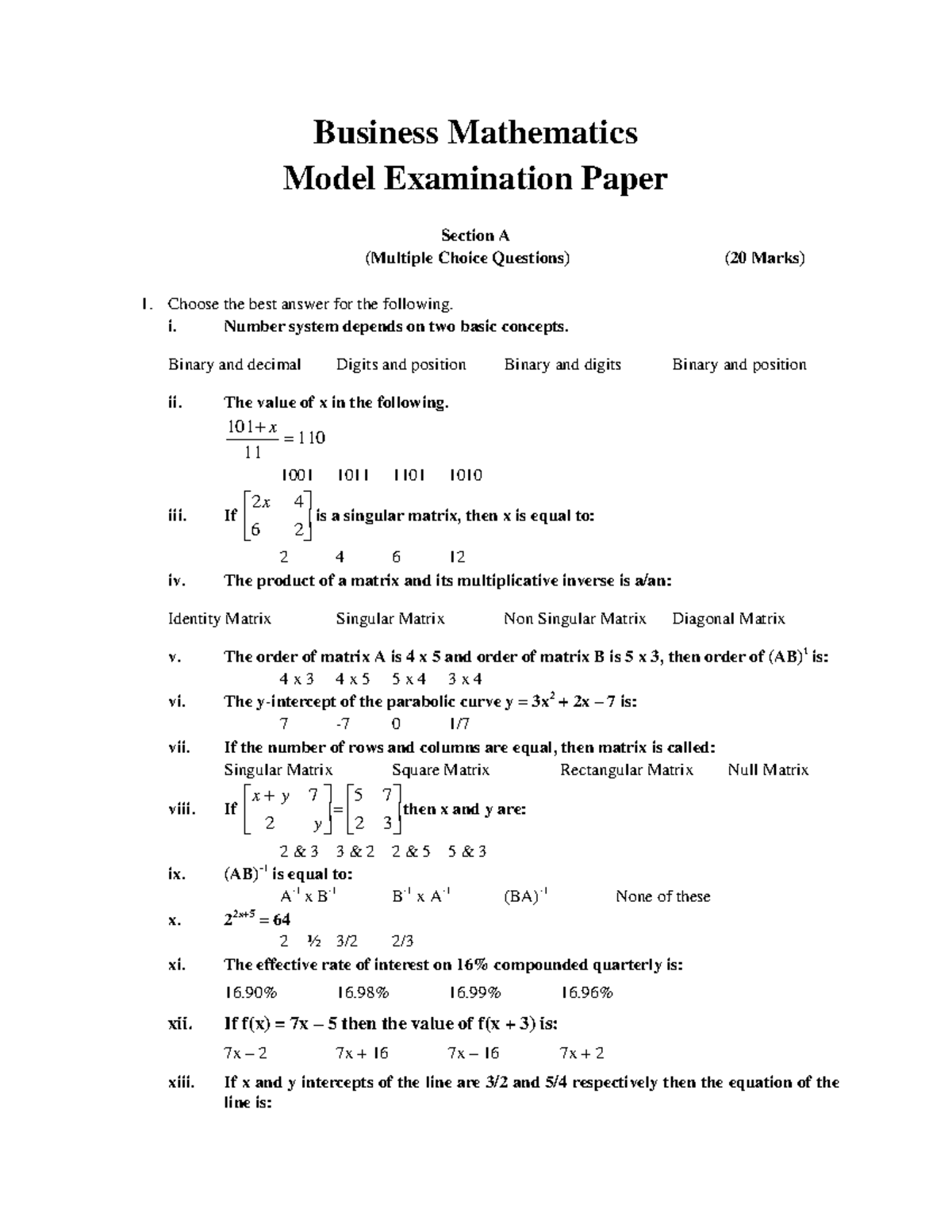 business mathematics research paper