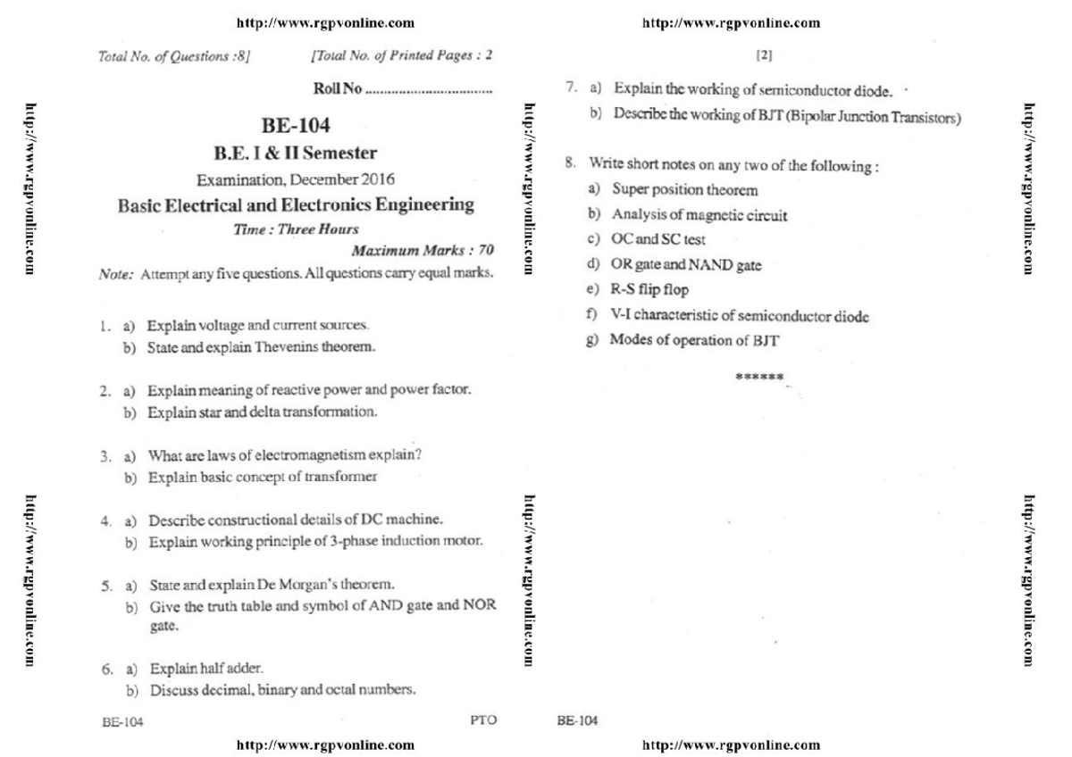 Be 104 Basic Electrical And Electronics Engineering Dec 2016 - Basic ...