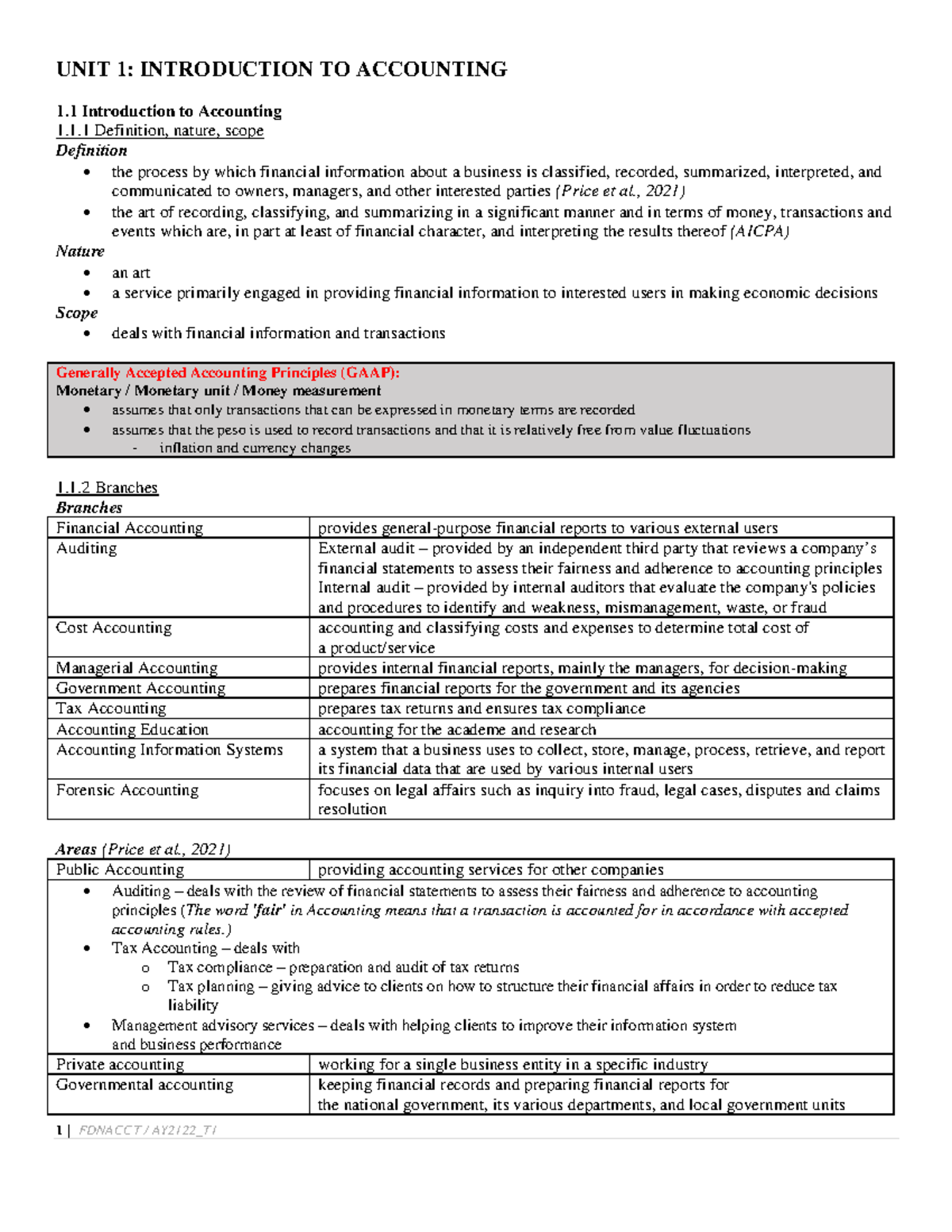 F Dnacct Unit 1 Introduction to Accounting Study Guide - UNIT 1 ...