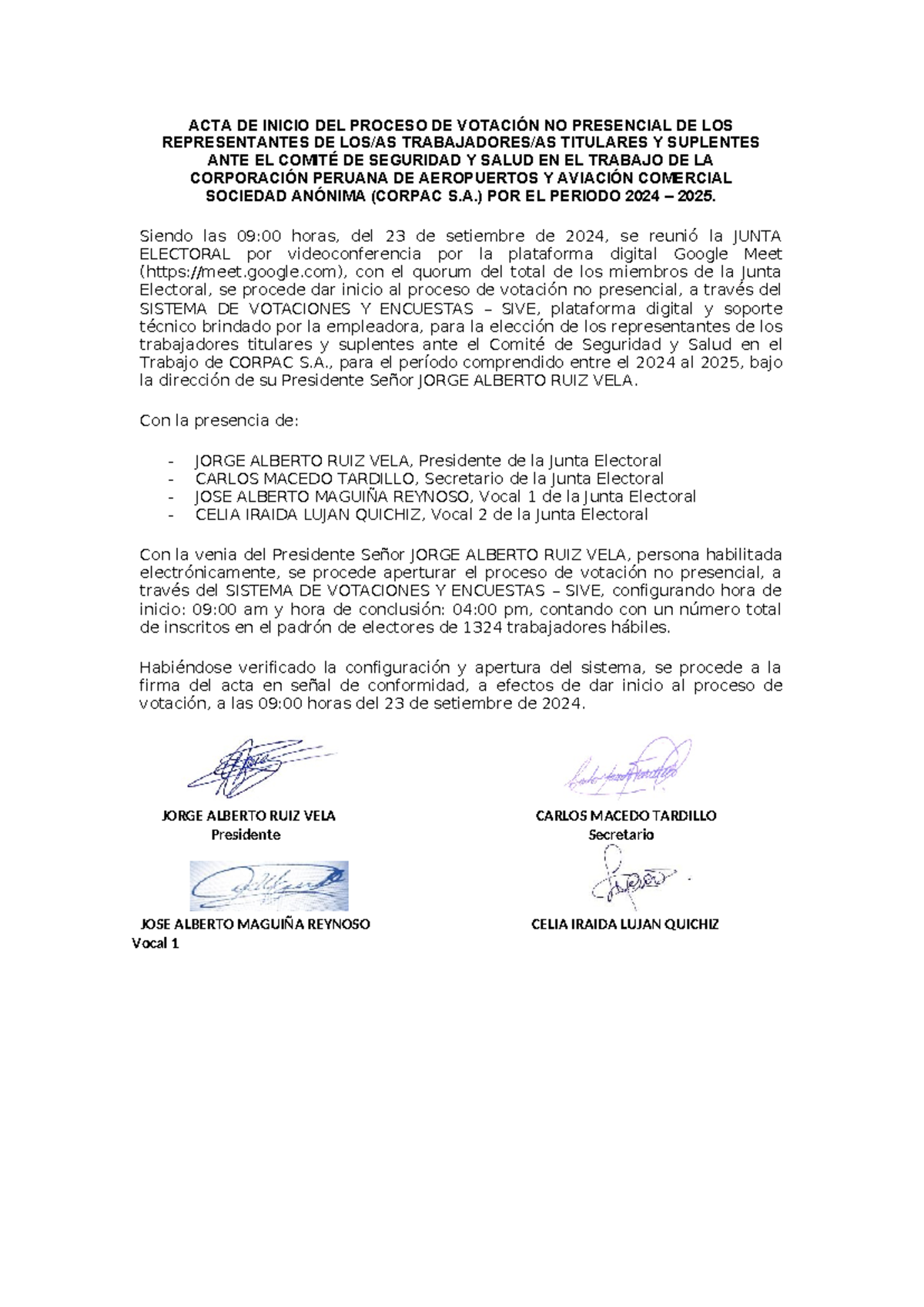 ACTA DE Inicio DEL Proceso DE Votación DE LOS Representantes DE LOS ...