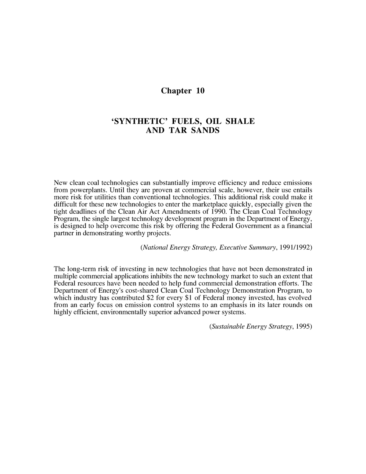 Chapter 10 - Energy - ‘SYNTHETIC’ FUELS, OIL SHALE AND TAR SANDS New ...