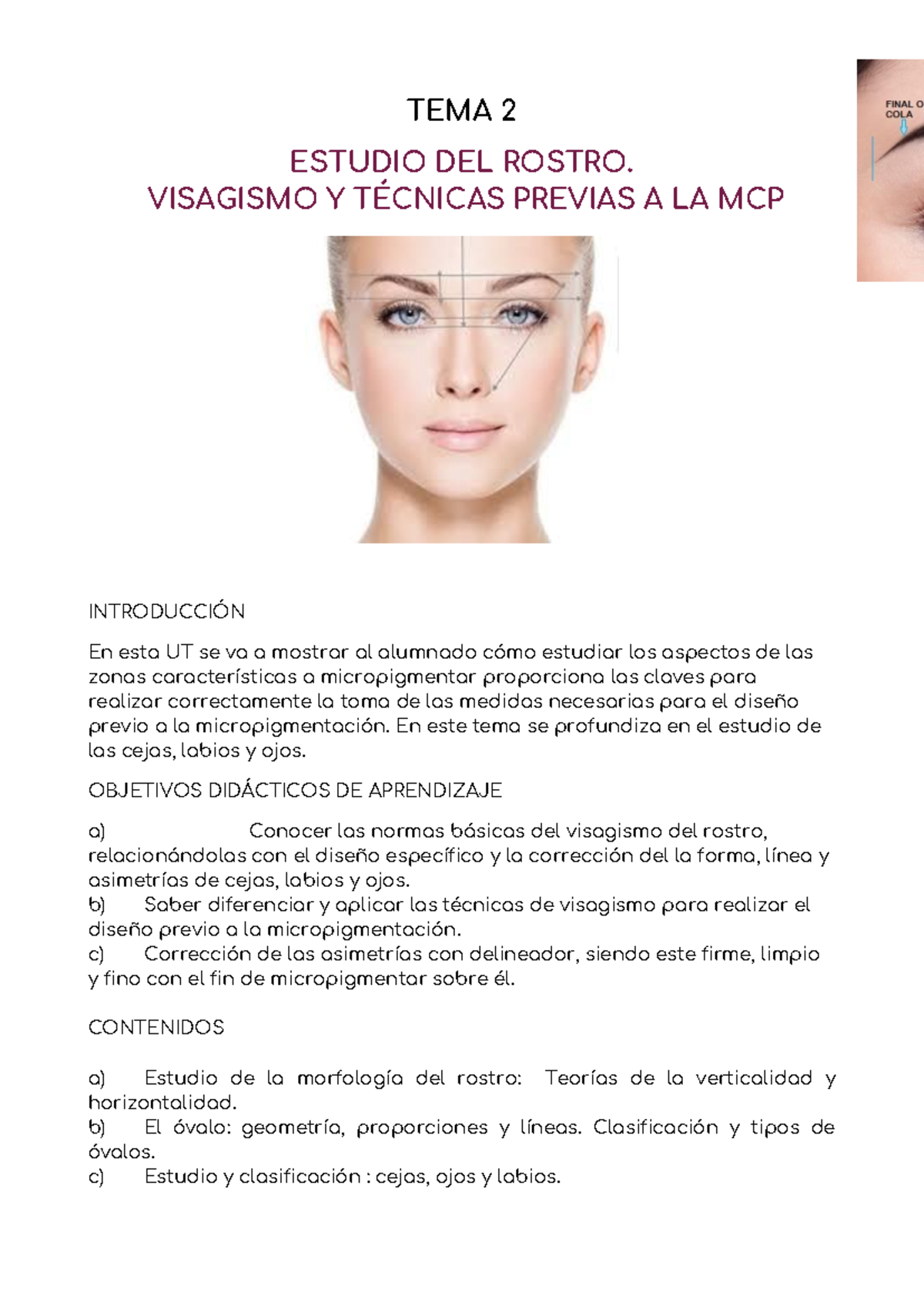 Copia de TEMA 2 Visagismo I - TEMA 2 ESTUDIO DEL ROSTRO. VISAGISMO Y ...