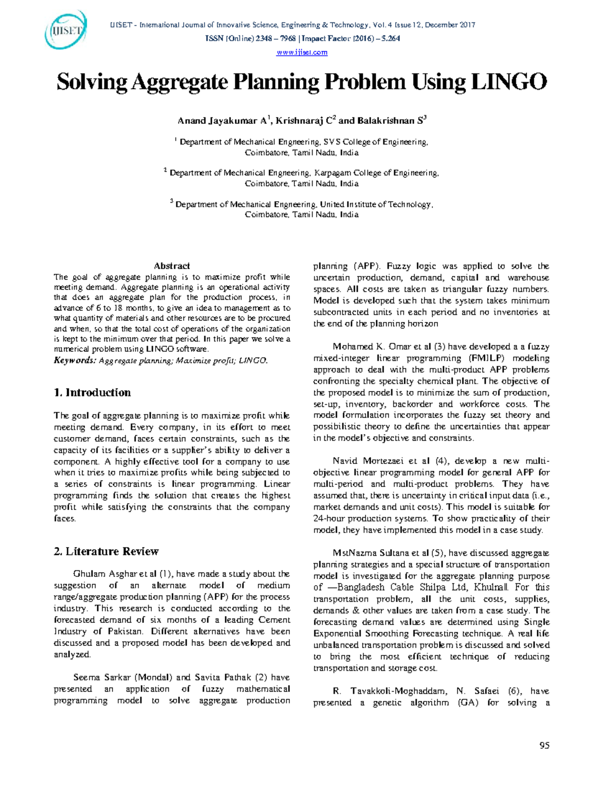 Aggregate planning Lingo code - ISSN (Online) 2348 – 7968 | Impact ...