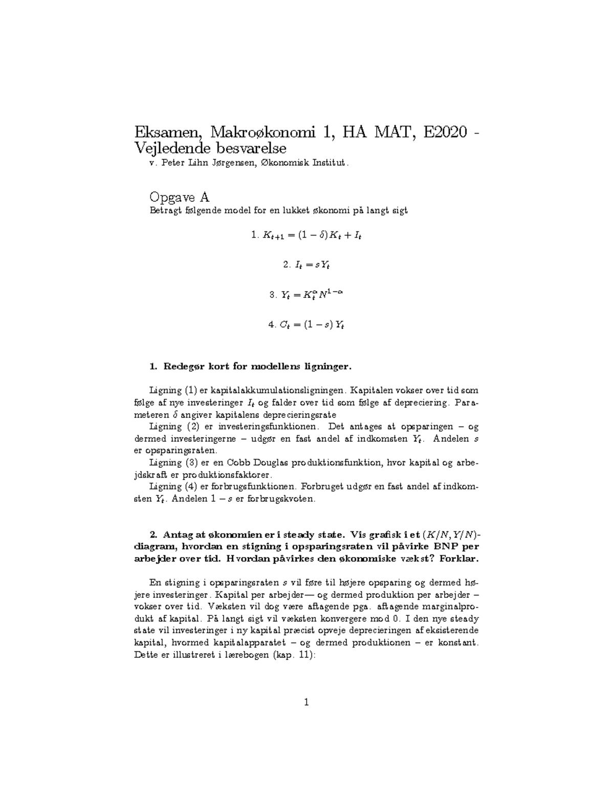 Eksamen Hamat E2020 - Vejl. Besvarelse - Eksamen, Makro ̄konomi 1, HA ...