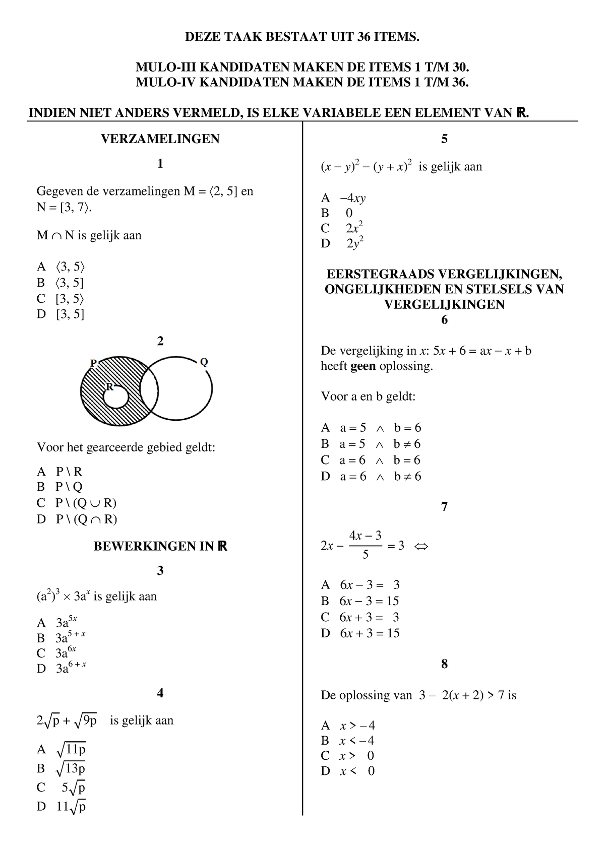 Wiskunde B Mulo 2017 - DEZE TAAK BESTAAT UIT 36 ITEMS. MULO-III ...