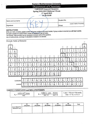 CHEM105-Spring 2018-19- Midterm II - General Chemistry - Studocu