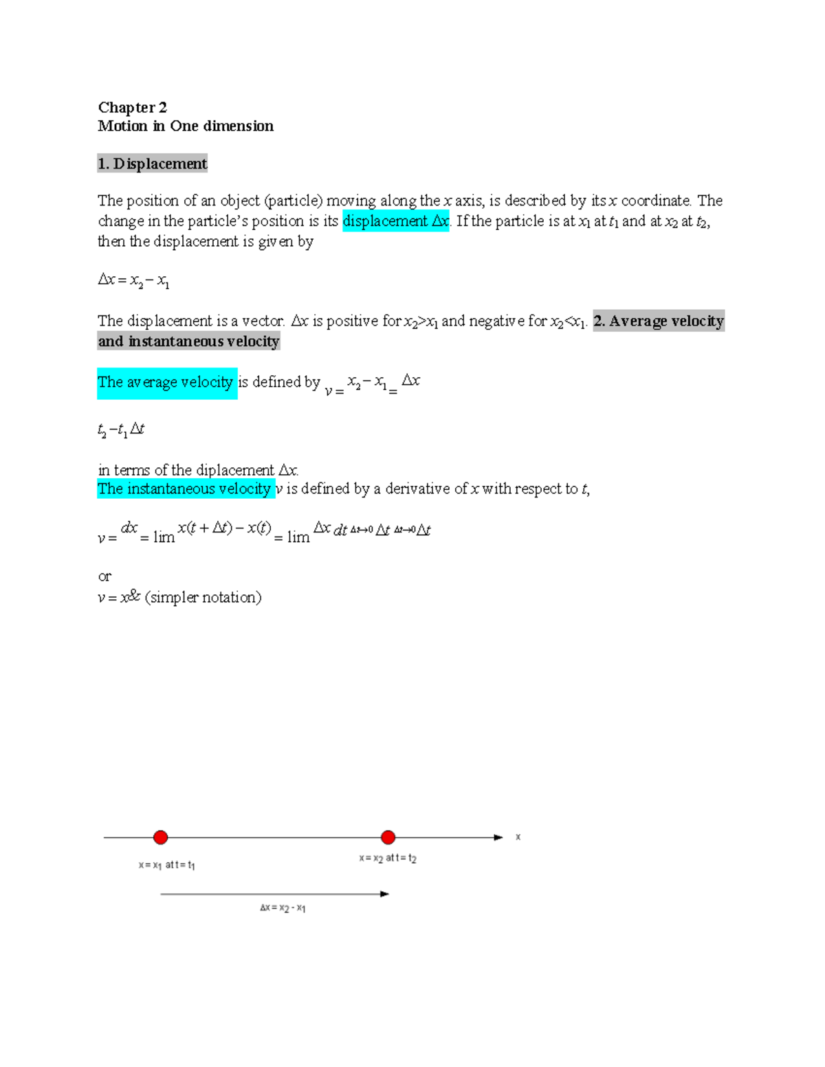 Physics - Motion in one - Chapter 2 Motion in One dimension ...